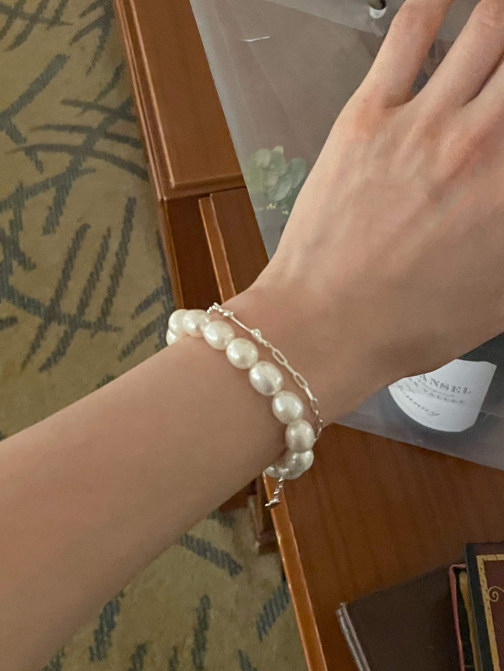 [당일발송/92.5 Silver] Basic freshwater pearl banding bracelet