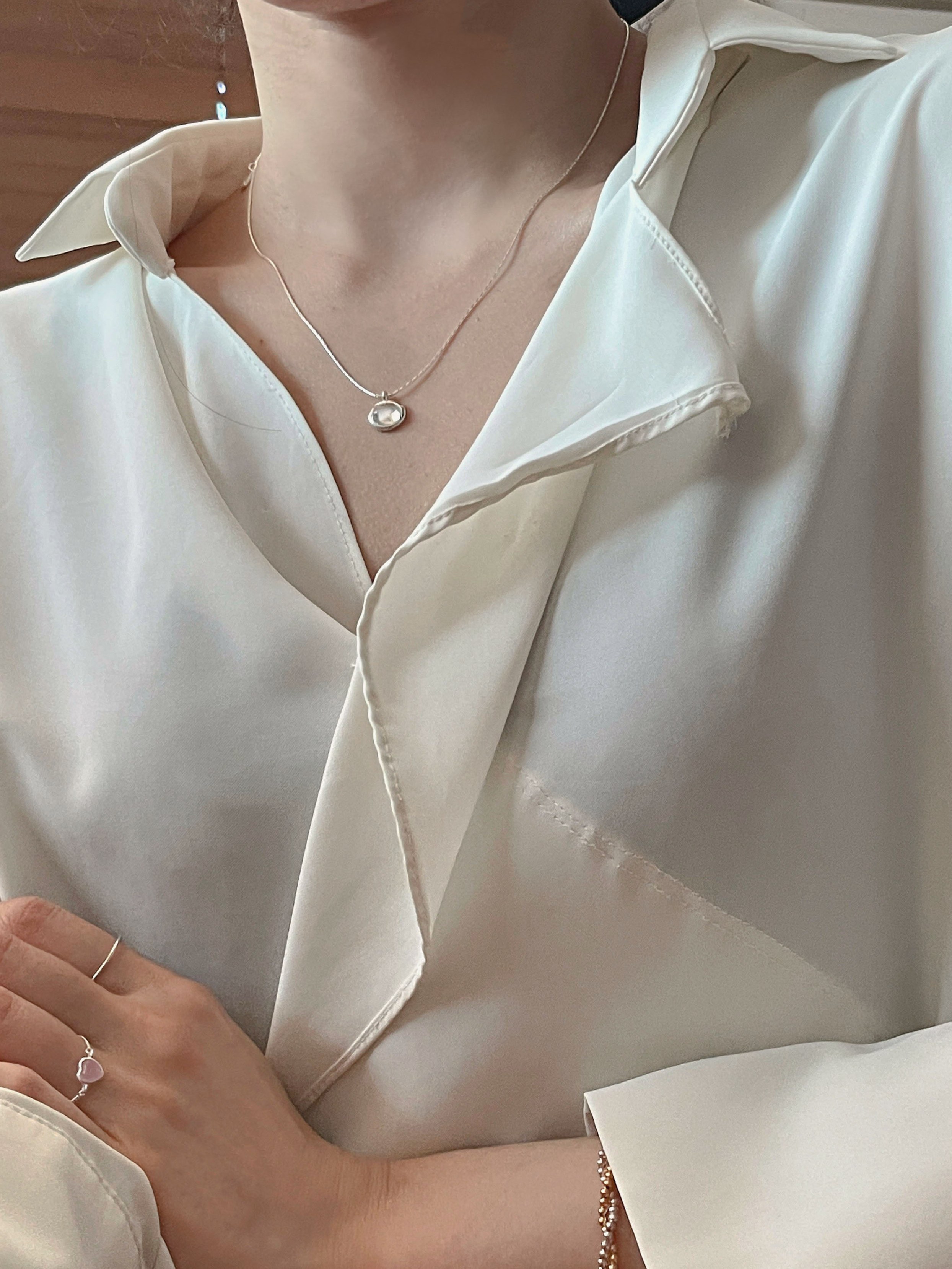 [당일발송/92.5 Silver  Opal oval necklace