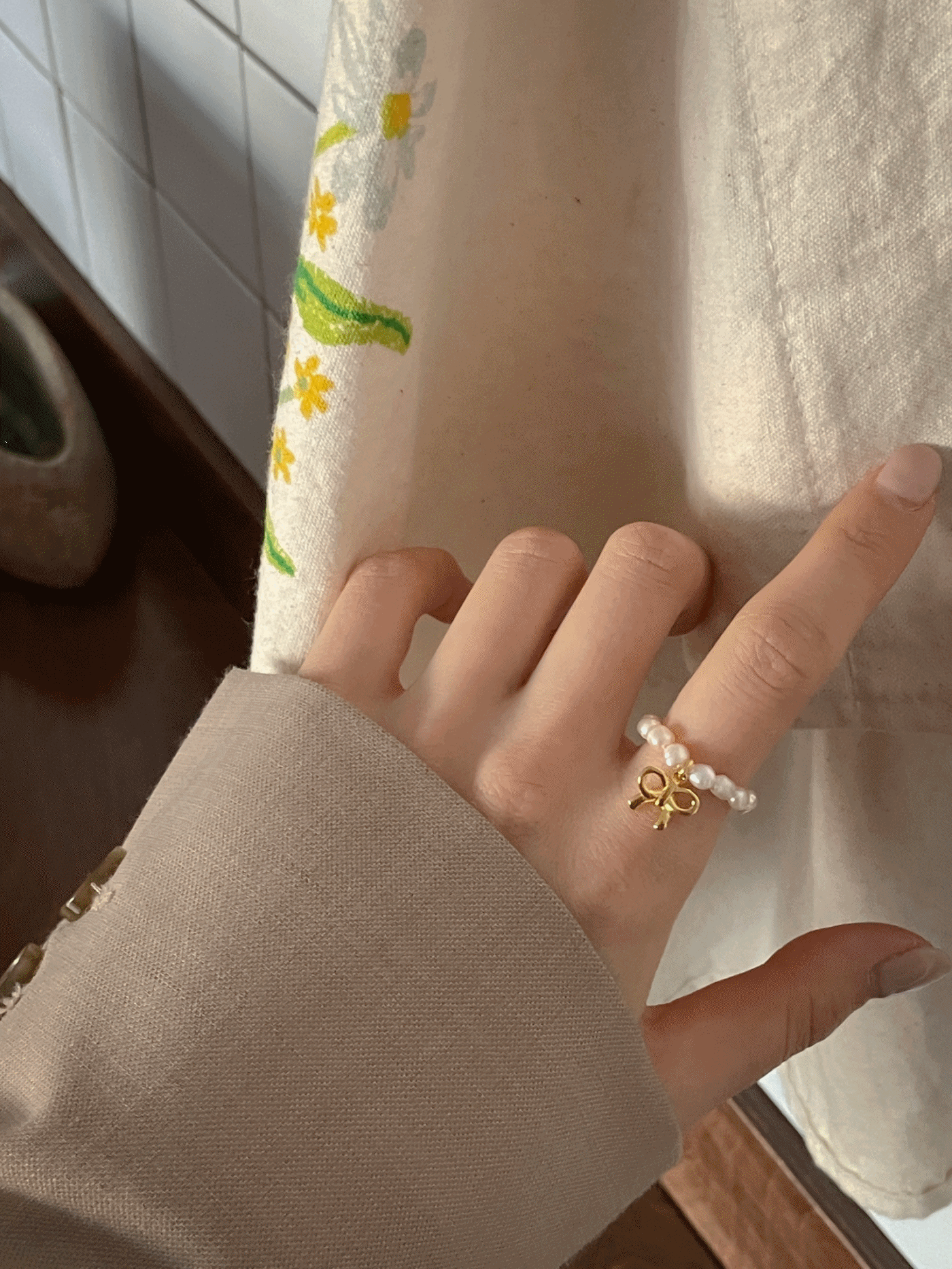 [92.5 Silver] Cute ribbon banding ring