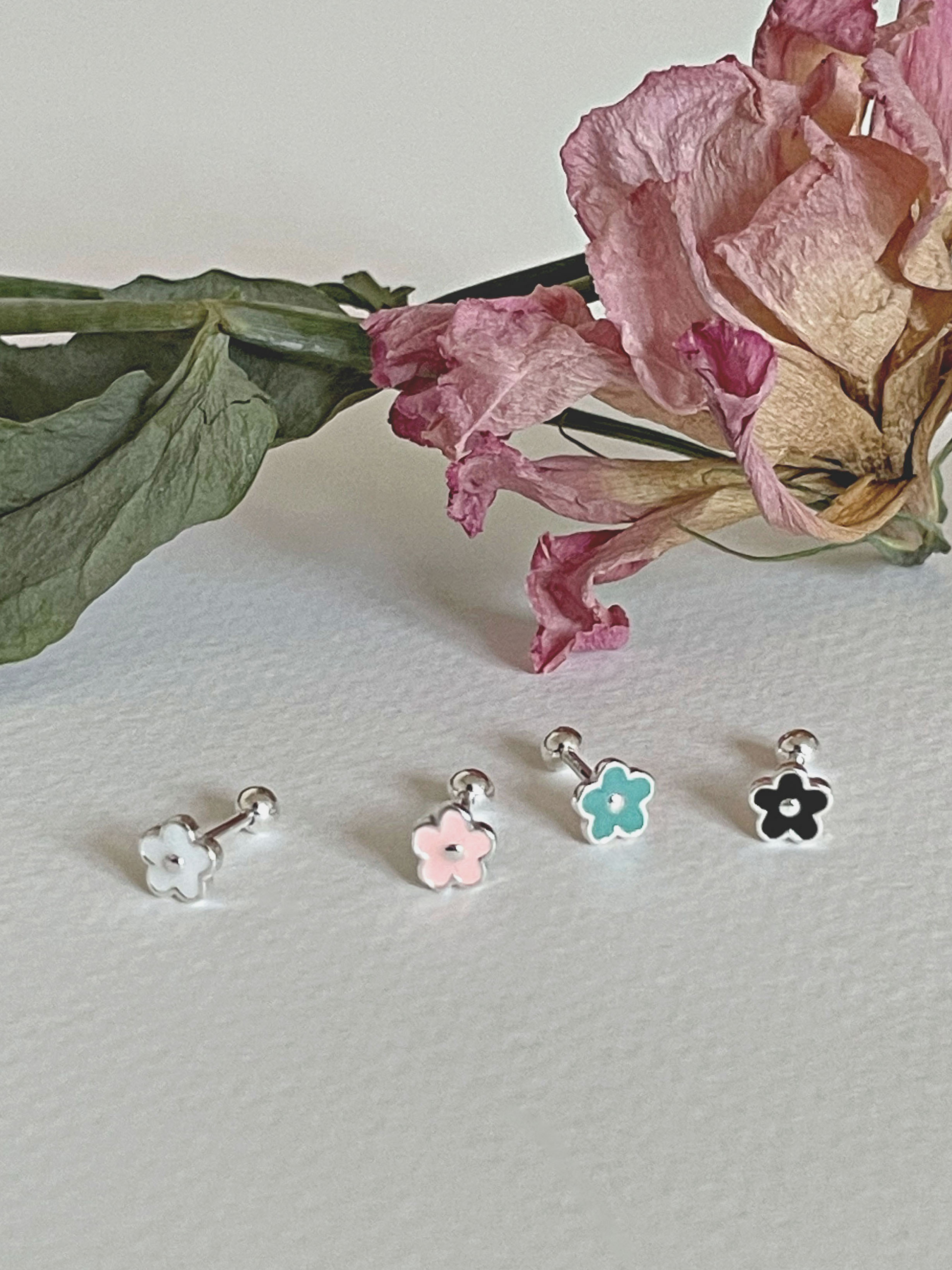 [92.5 Silver]  Colorful flower piercing