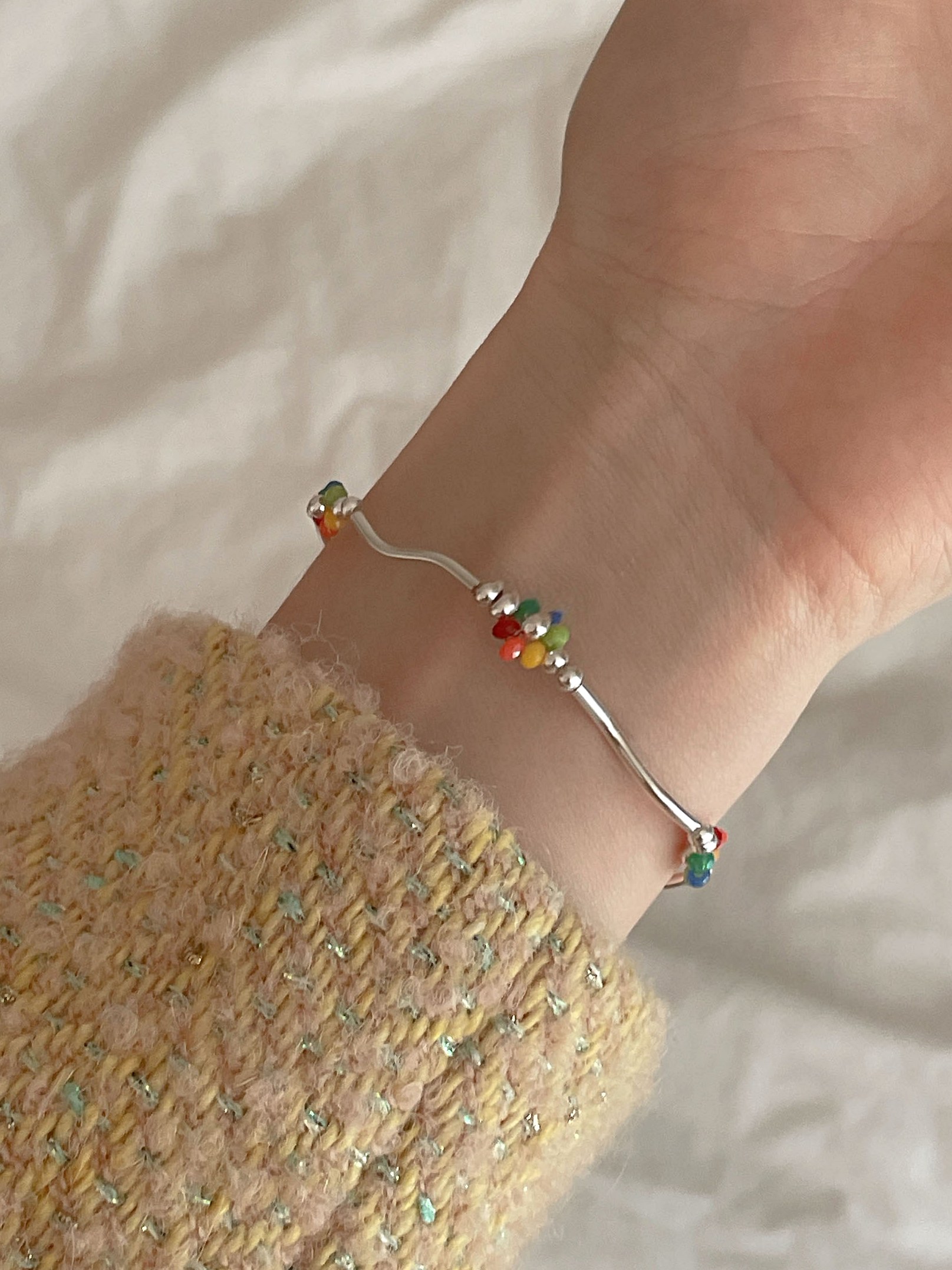 [92.5 Silver]  Rainbow flower bracelet