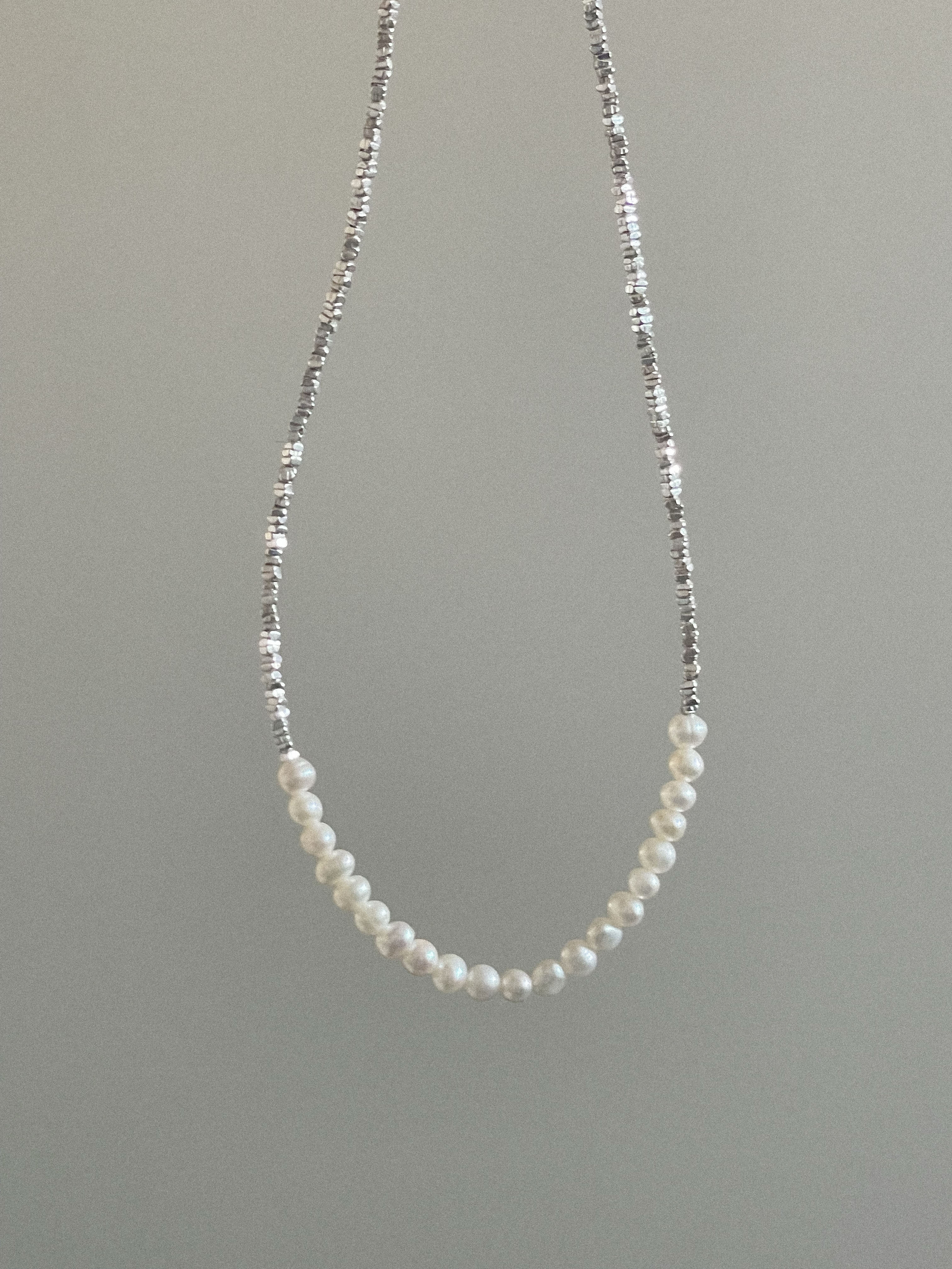 [당일발송/92.5 Silver]  Chain &amp; pearl  necklace