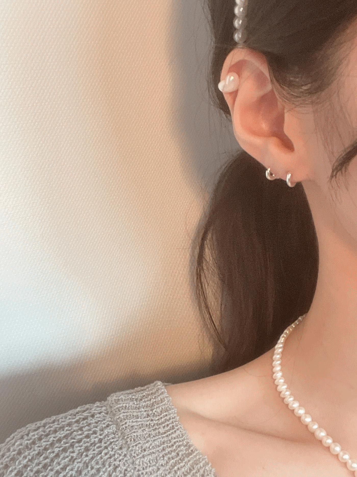 [92.5 Silver]  Aurora heart pearl piercing (3size)