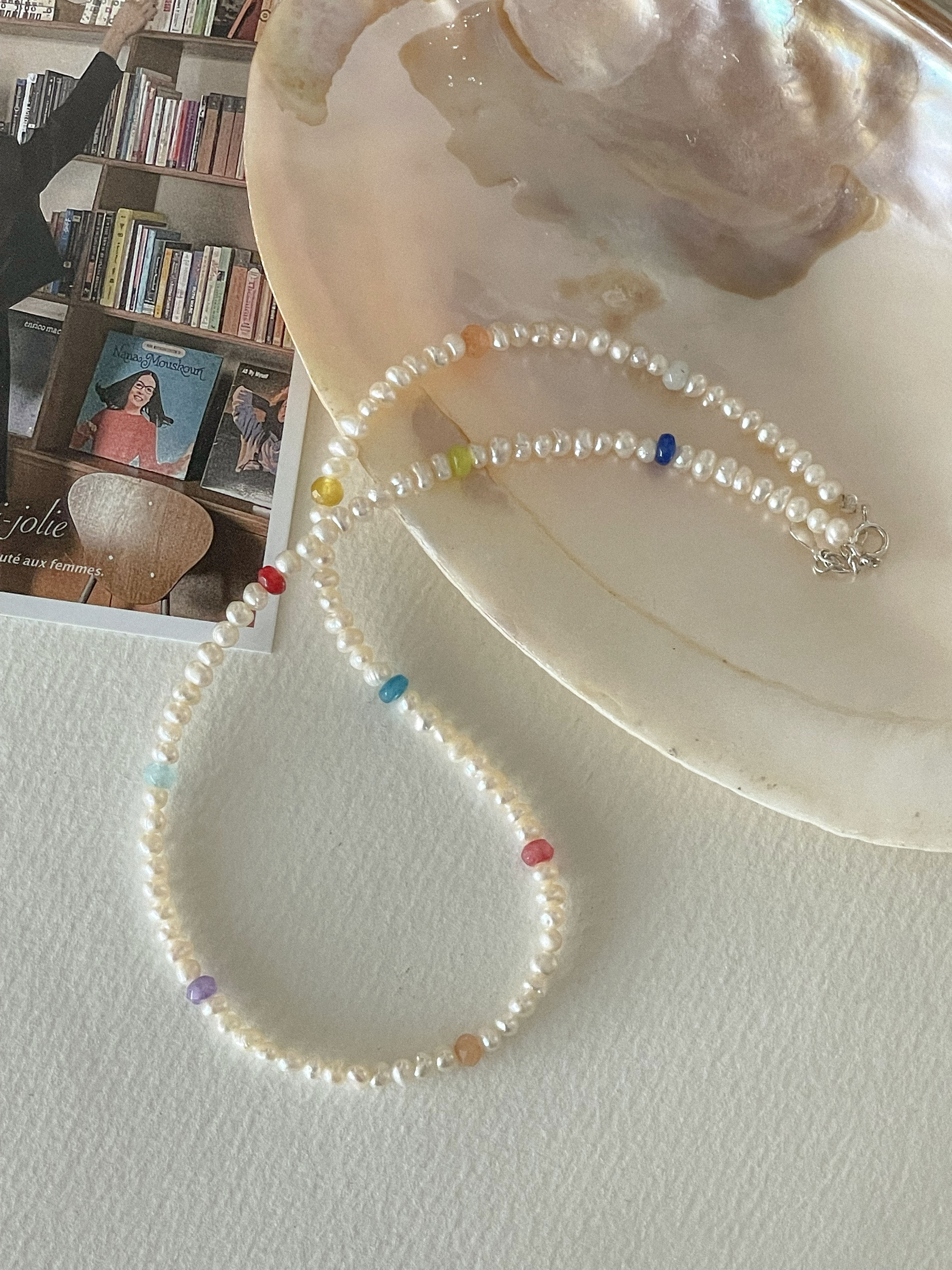 [당일발송/92.5 Silver]  Rainbow pearl necklace