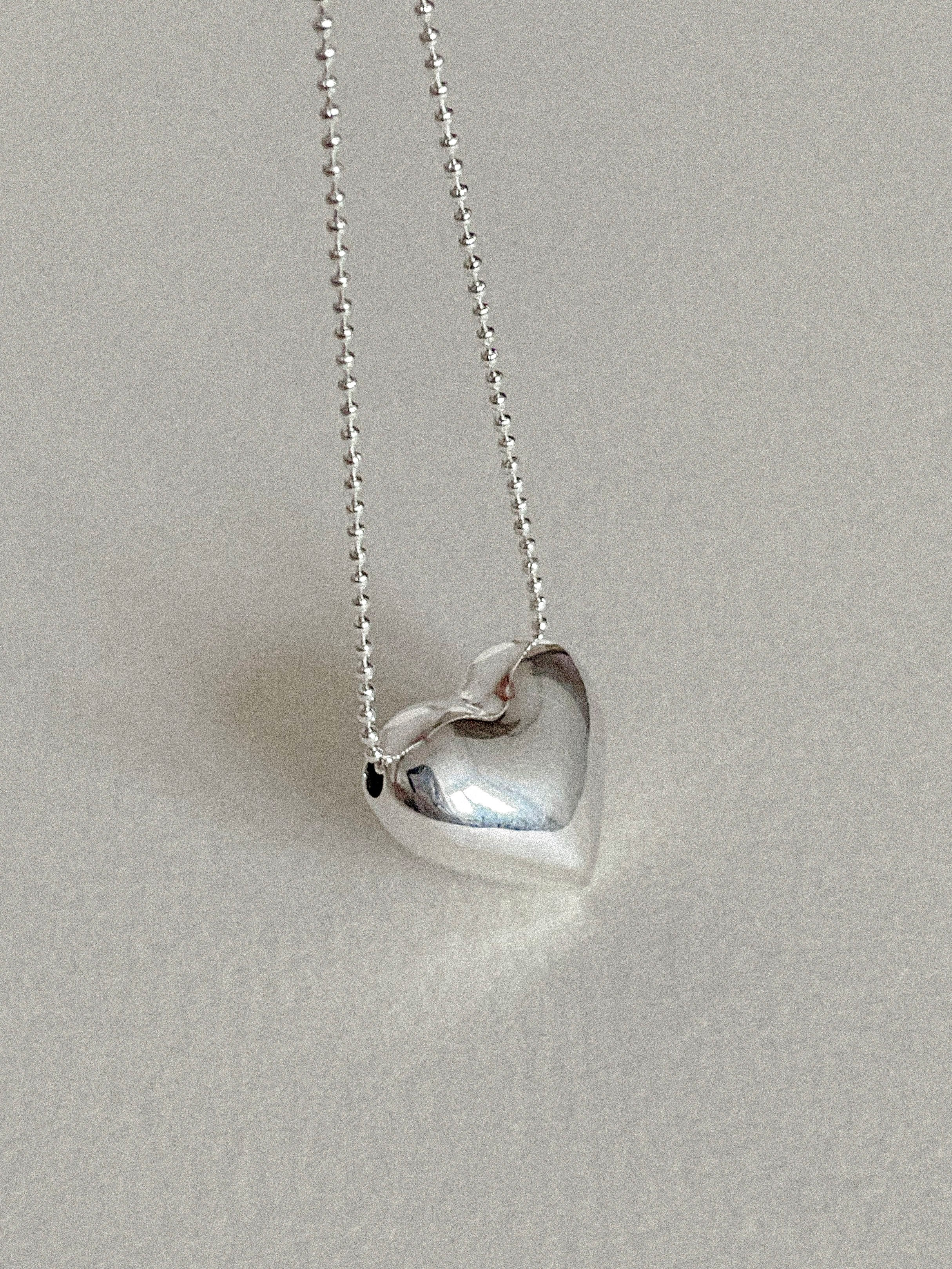 [92.5 Silver] Long heart necklace