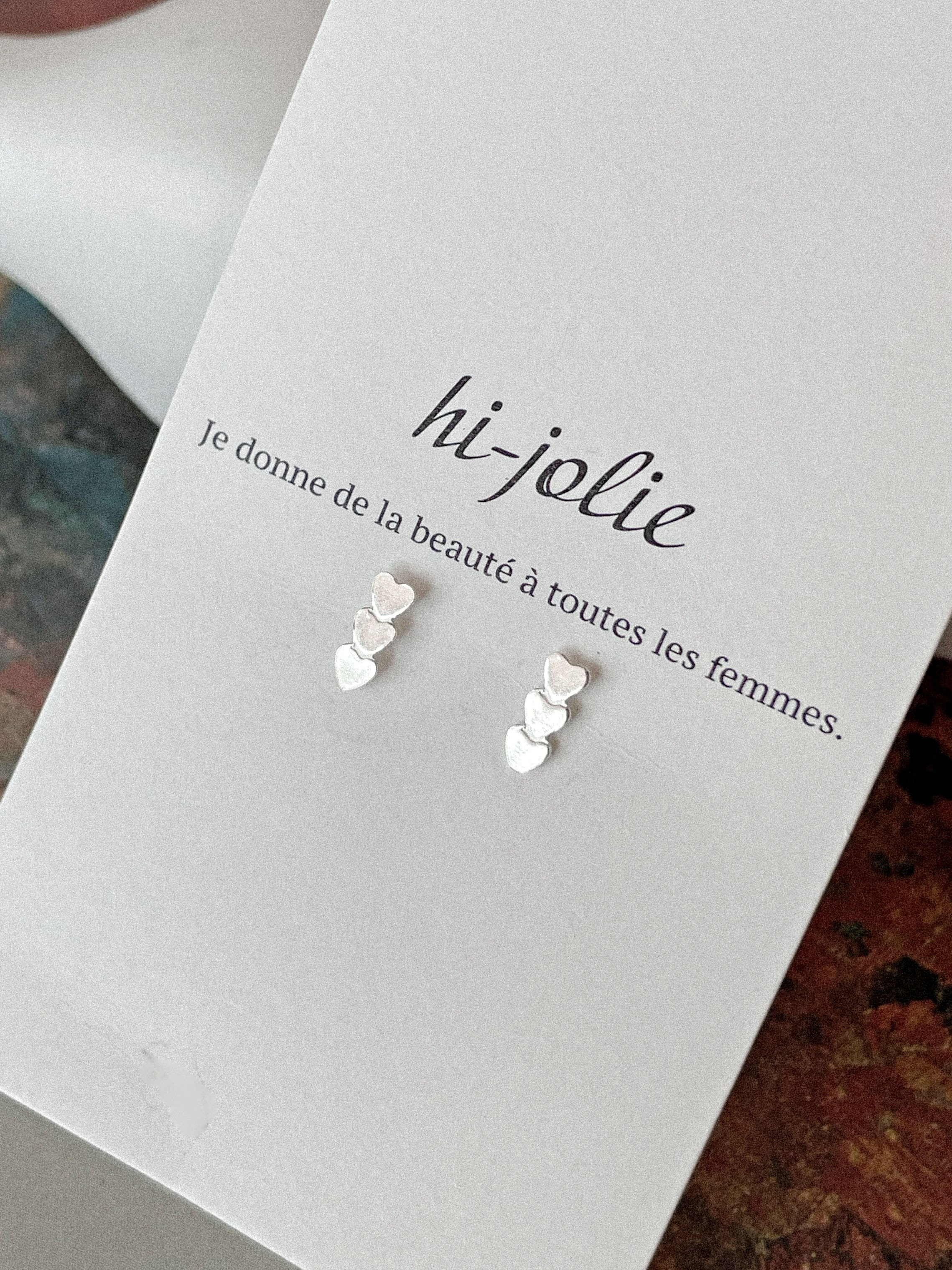 [92.5 Silver]  Lovely three heart earrings