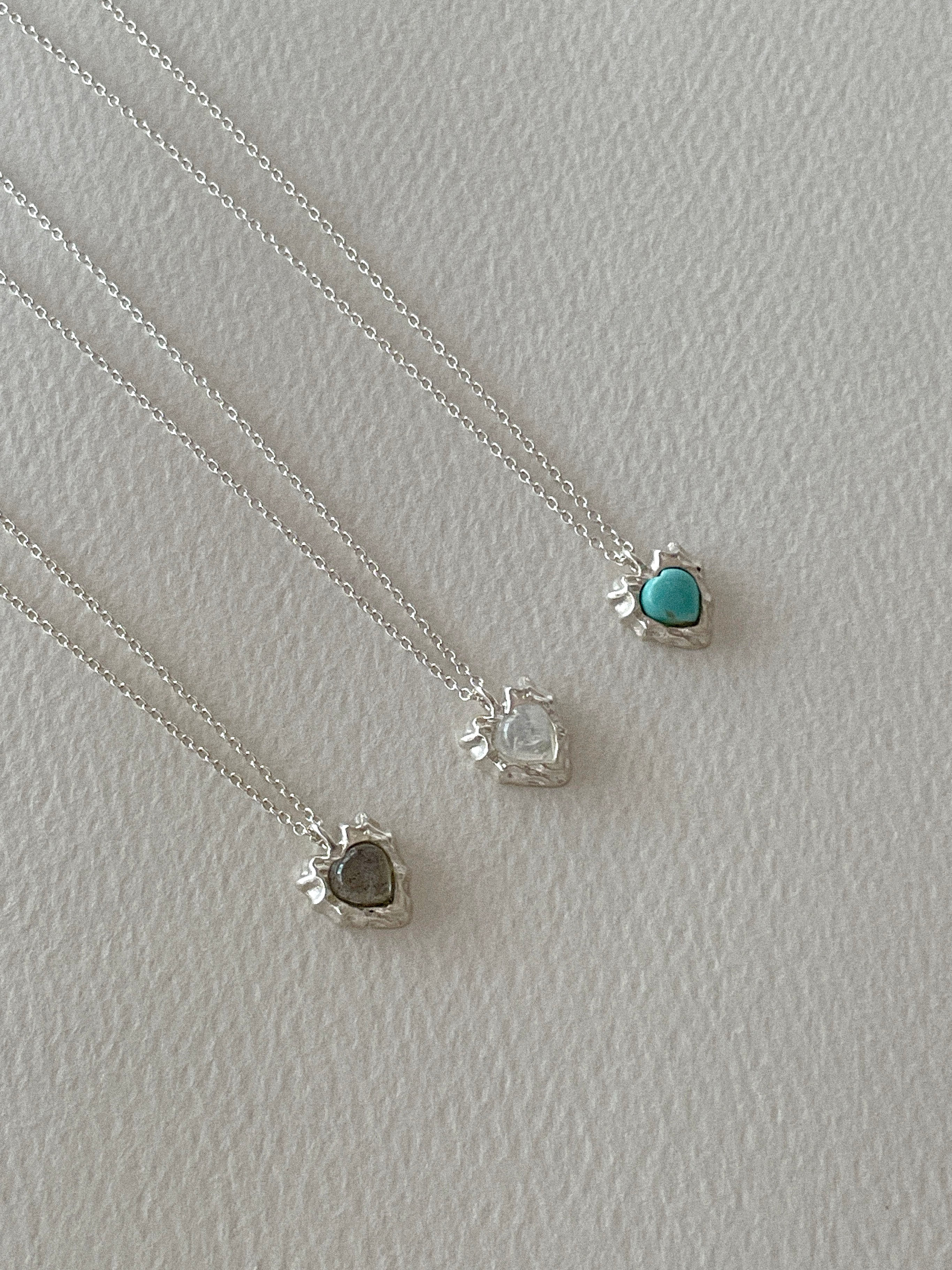 [92.5 Silver]  Gemstone heart necklace