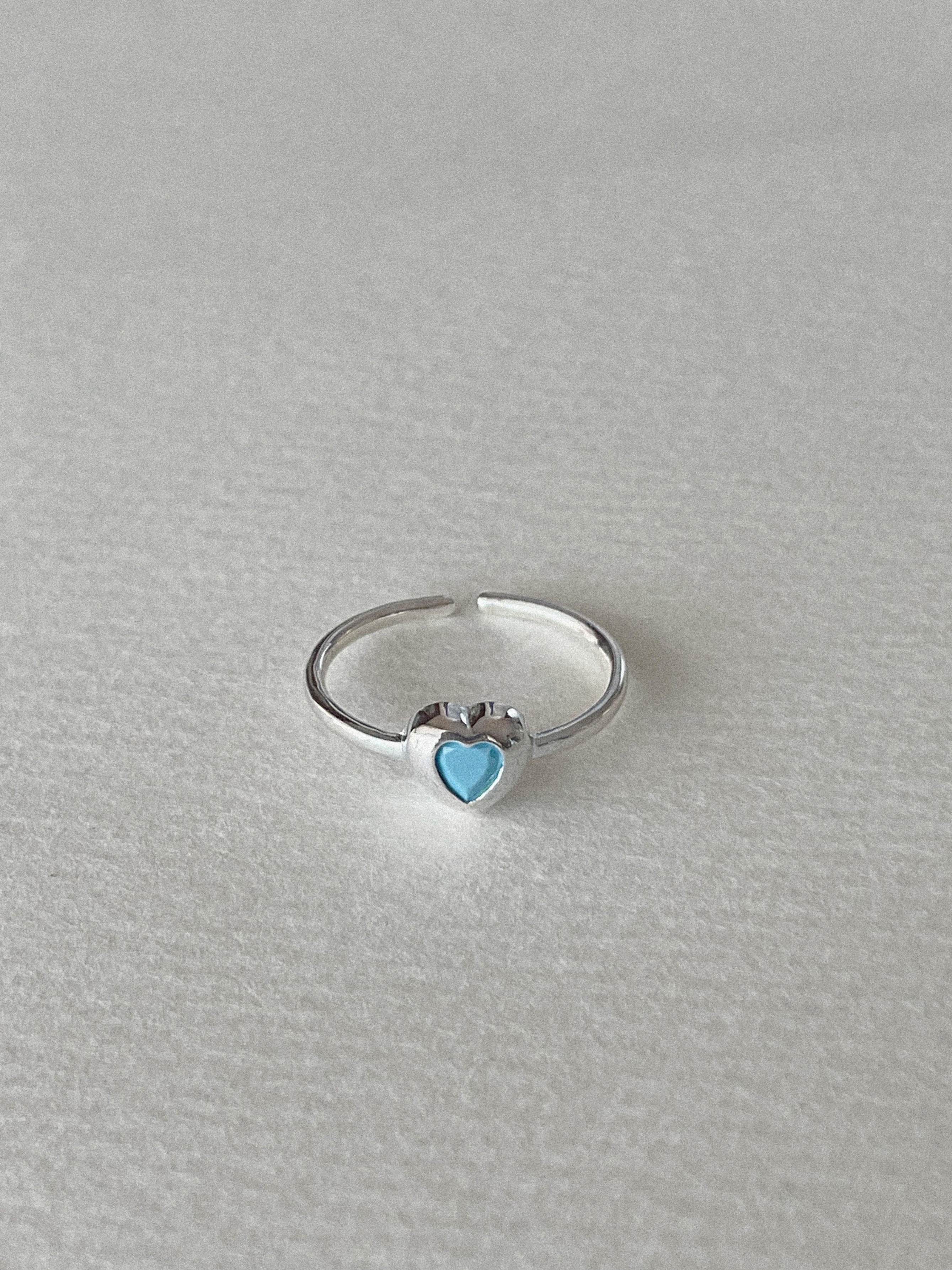 [당일발송/92.5 Silver]  Blue heart open ring