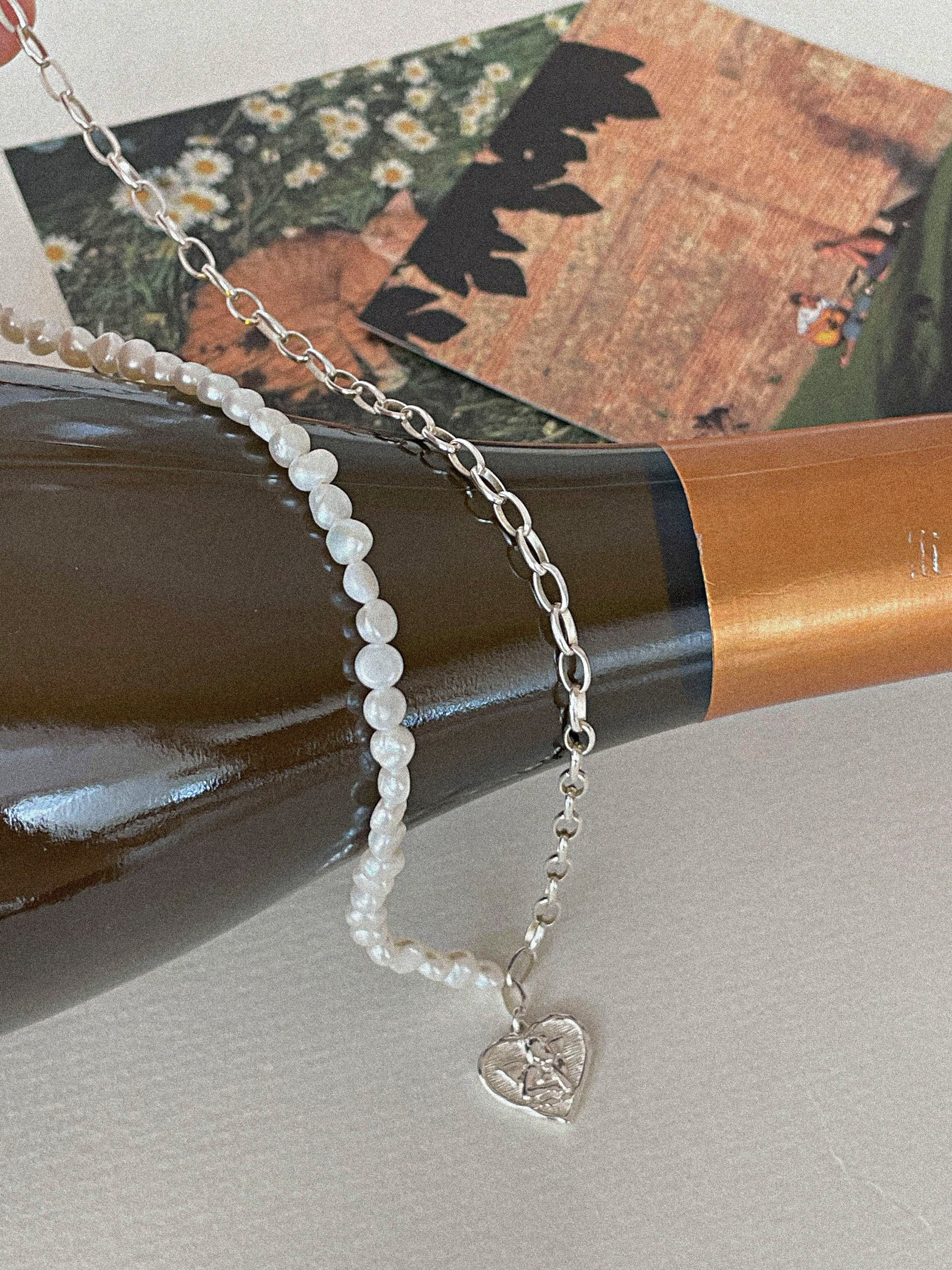 [당일발송/92.5 Silver]   Angel pearl necklace