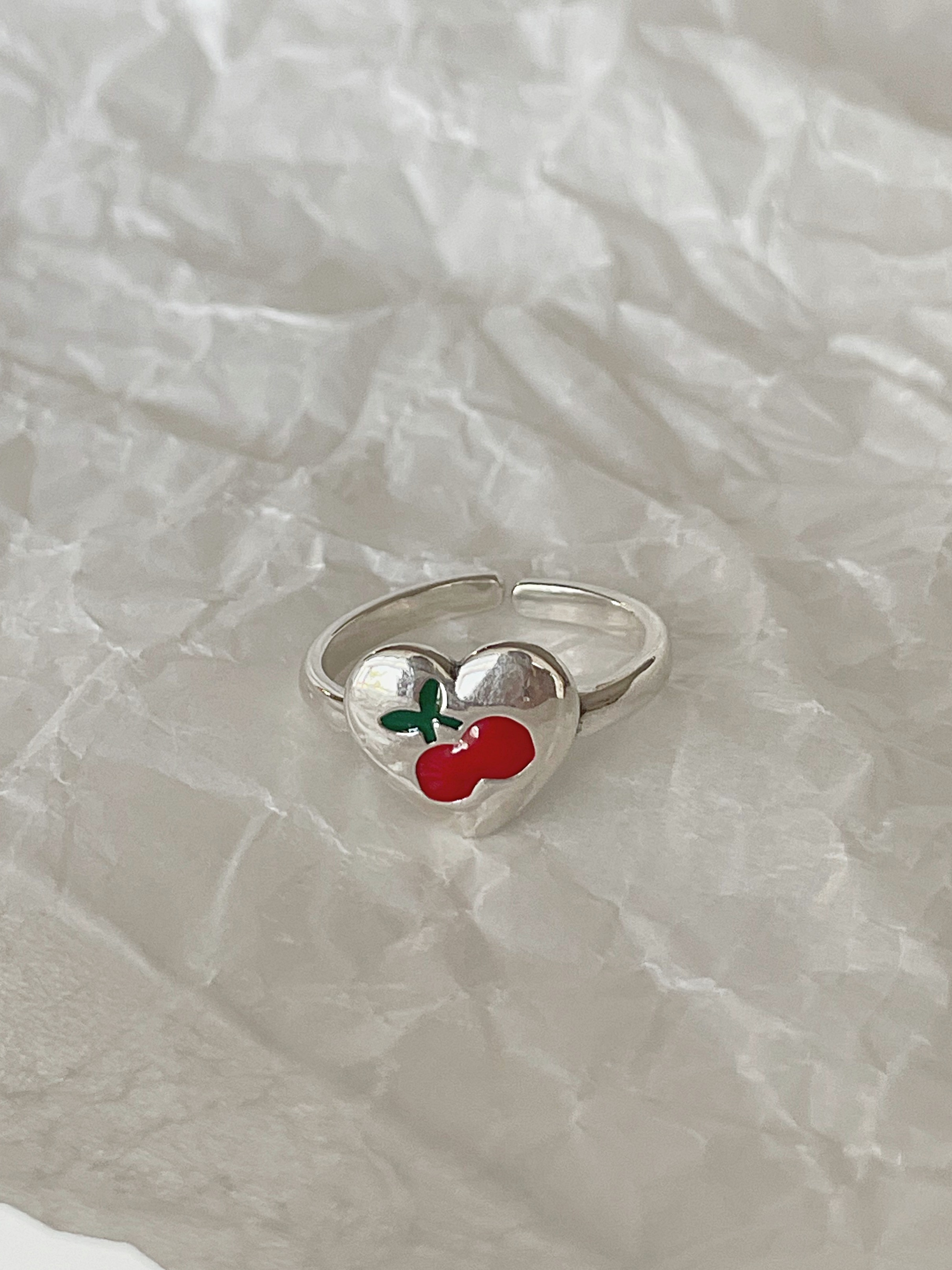 [당일발송/92.5 Silver]  Cherry heart ring
