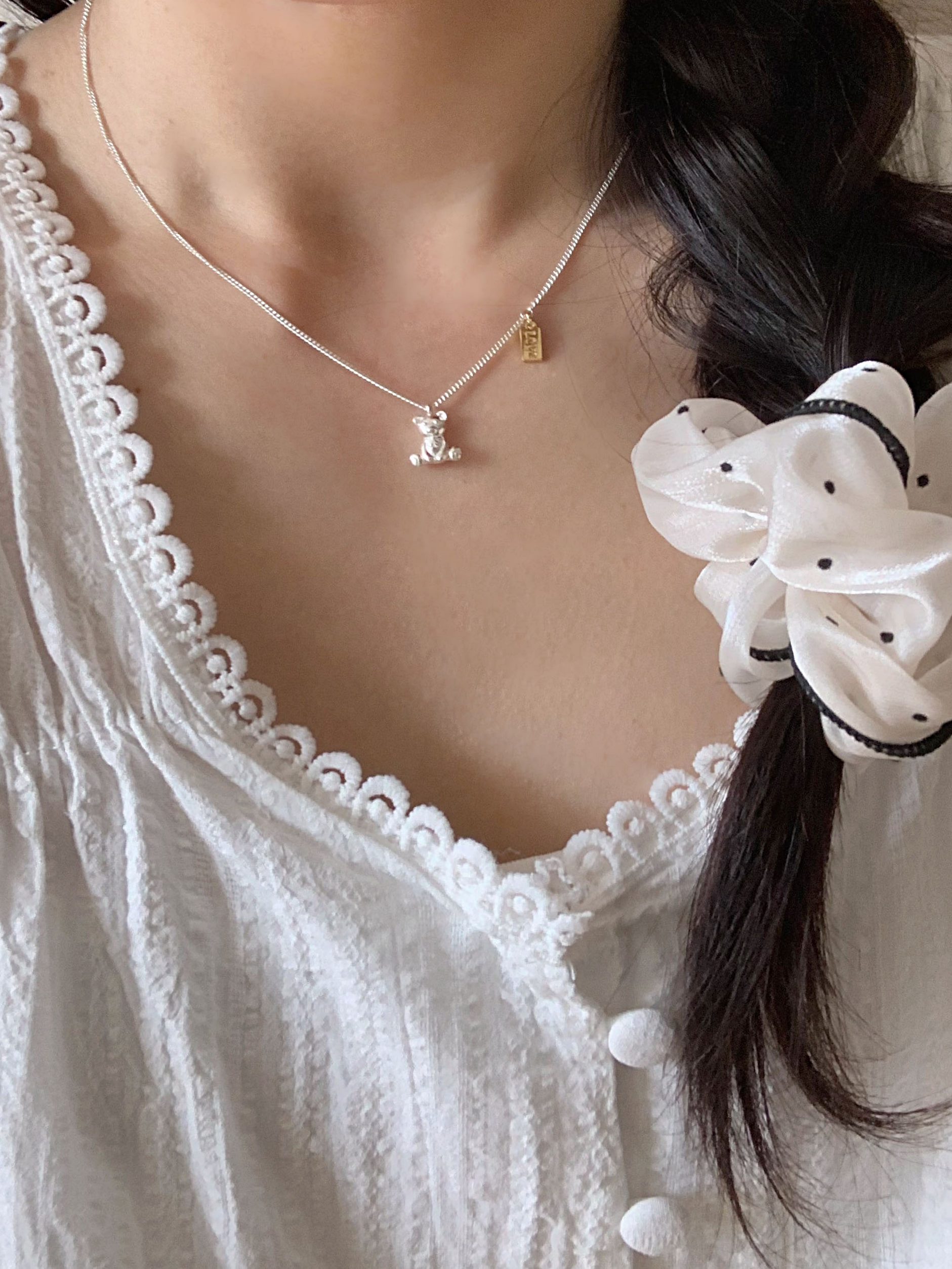 [92.5 Silver] Cute teddy bear pendant necklace