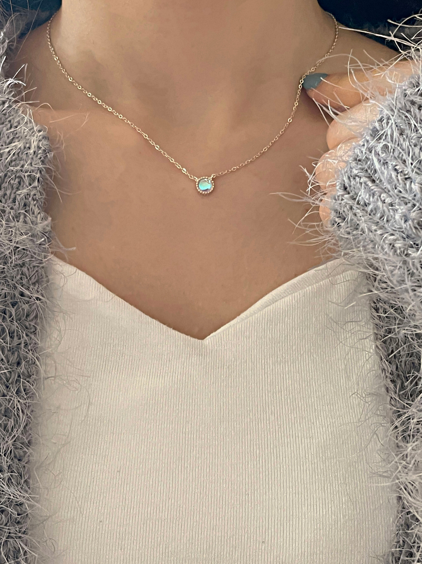 [당일발송/92.5 Silver] Opal circular necklace