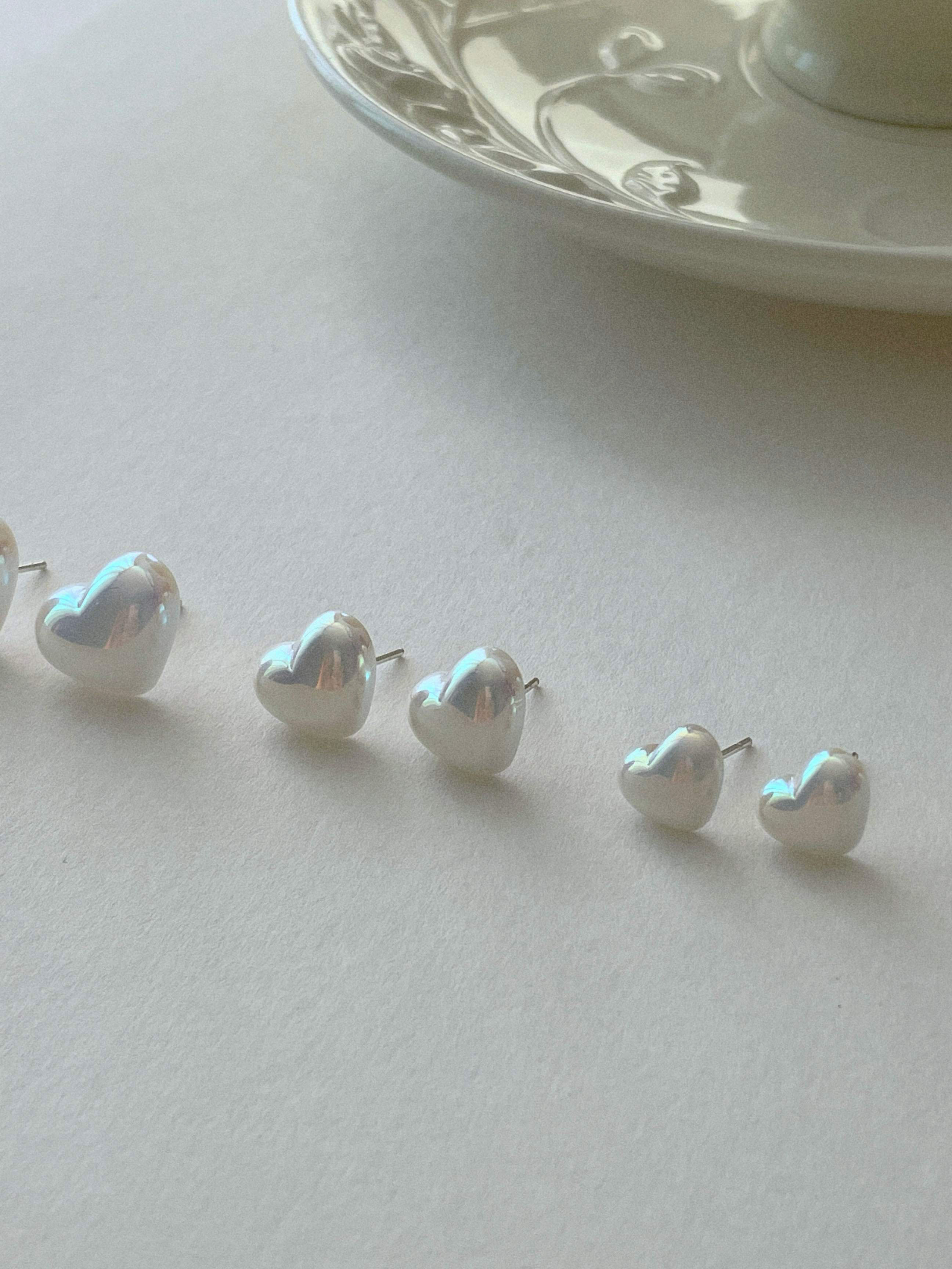 [92.5 Silver] Aurora heart pearl earrings