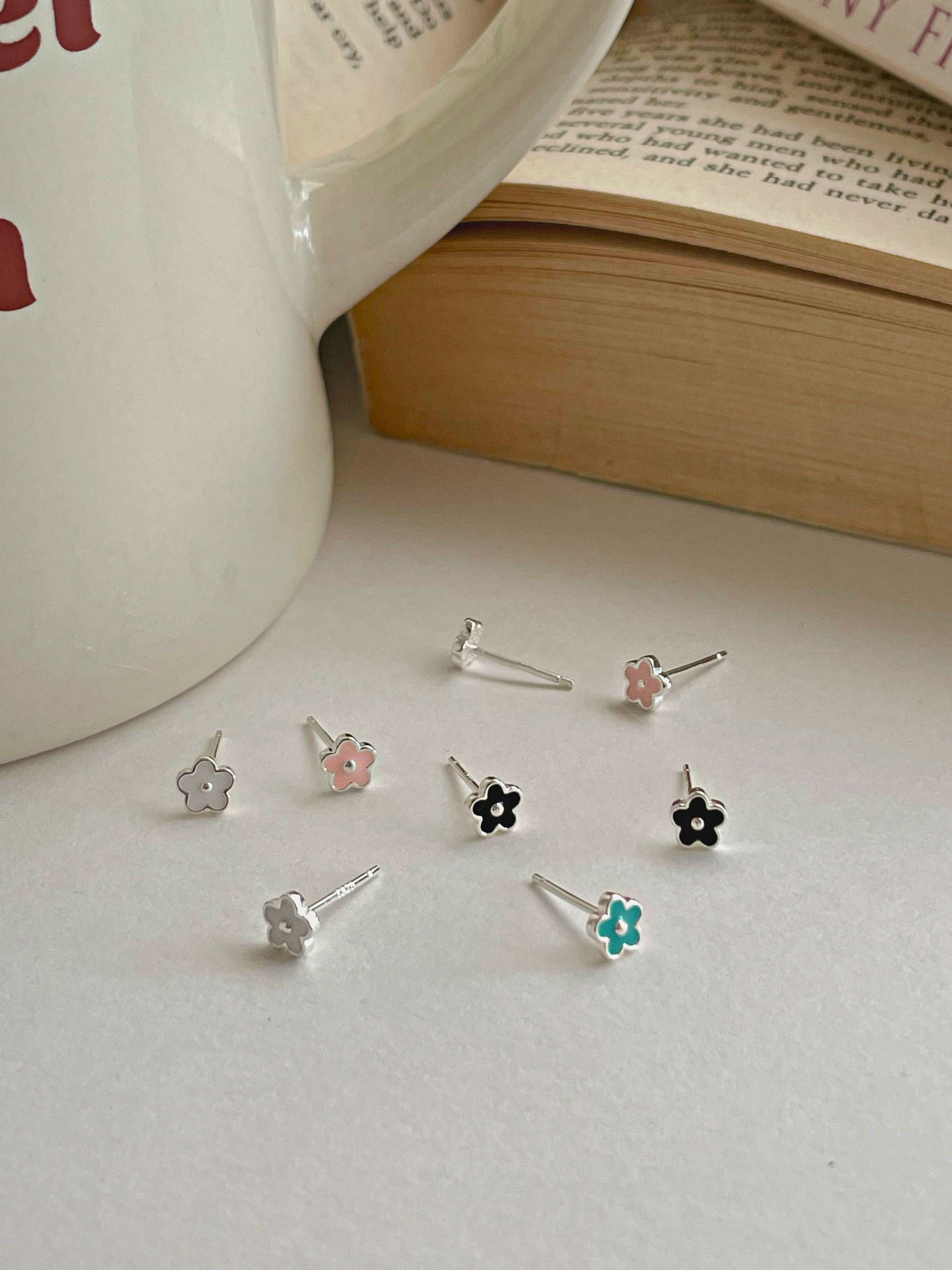 [92.5 Silver] Colorful flower earrings (4color)