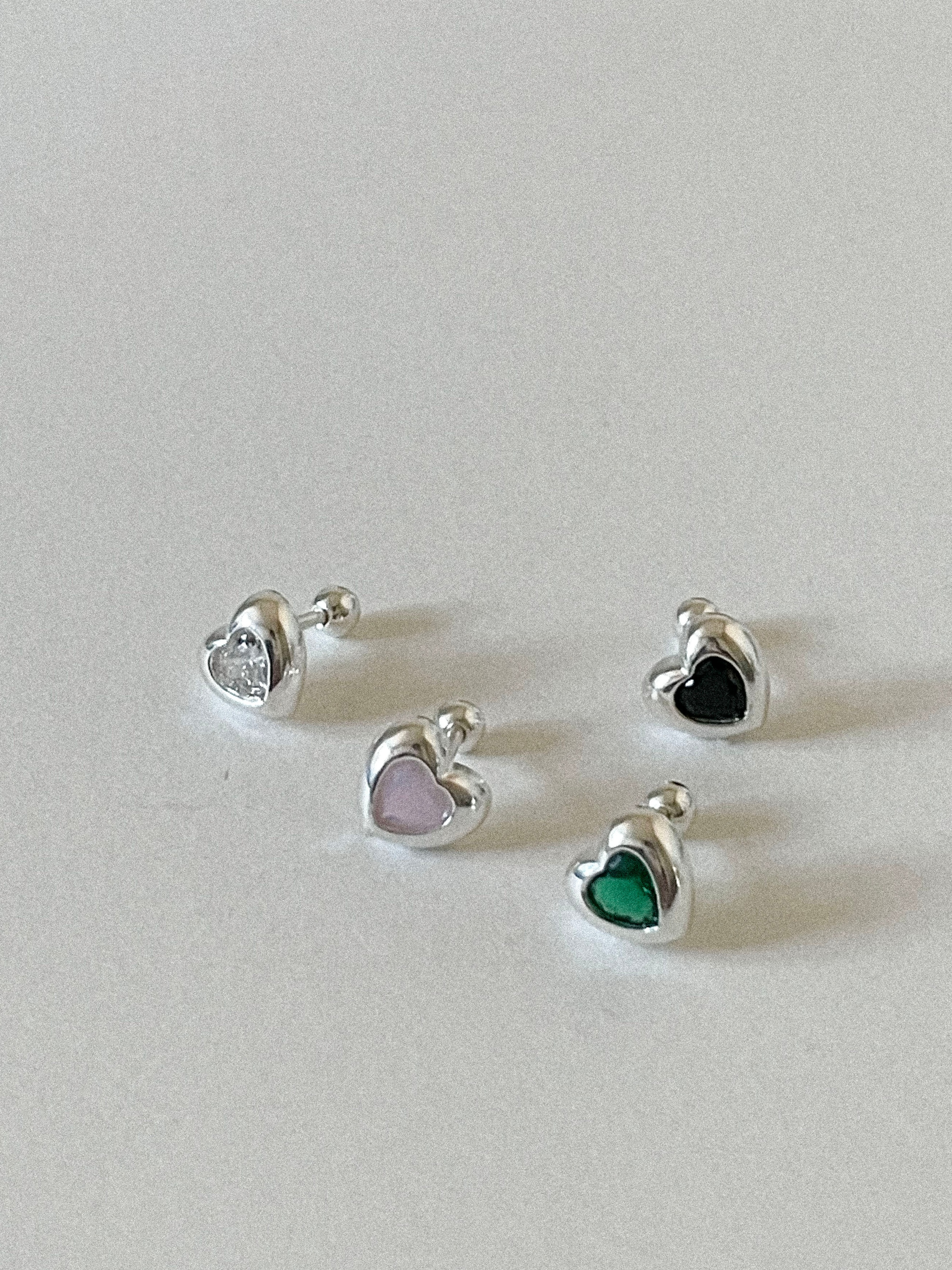 [당일발송/92.5 Silver] Heart gemstone piercing (4color)