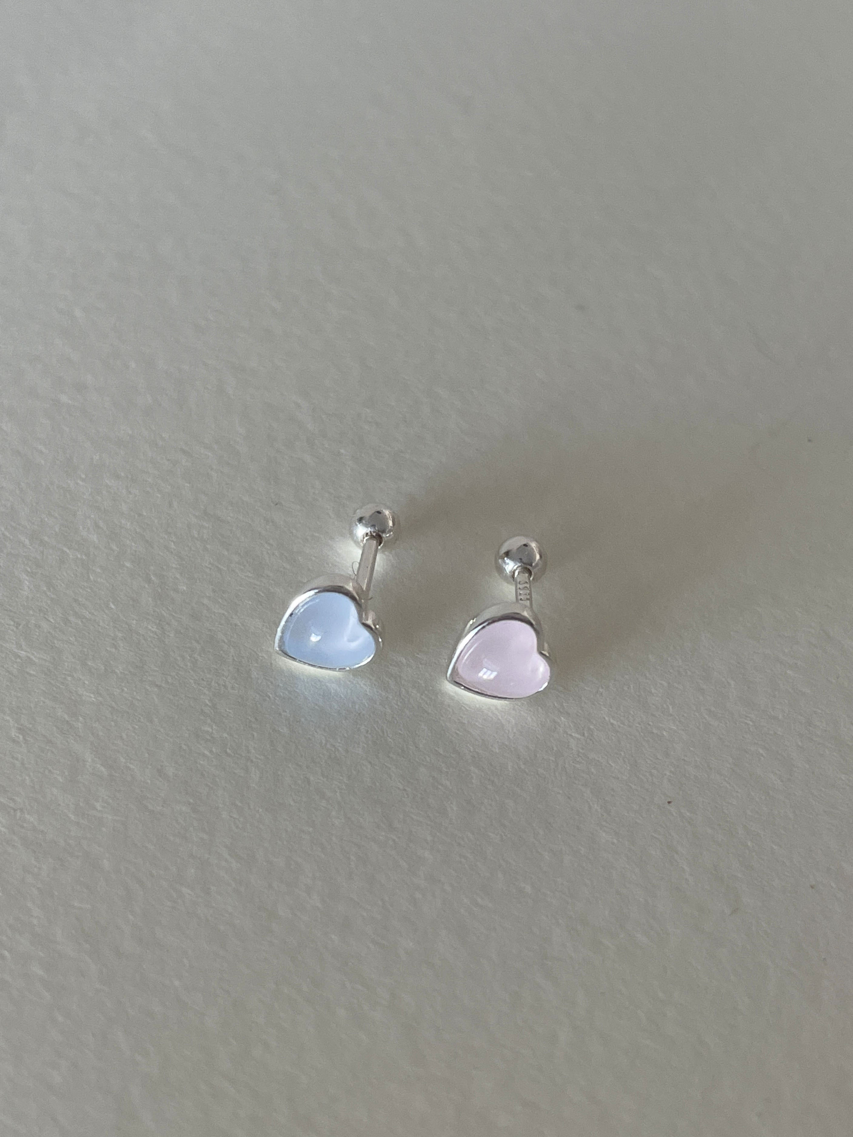 [92.5 Silver] Transparent heart piercing (2color)
