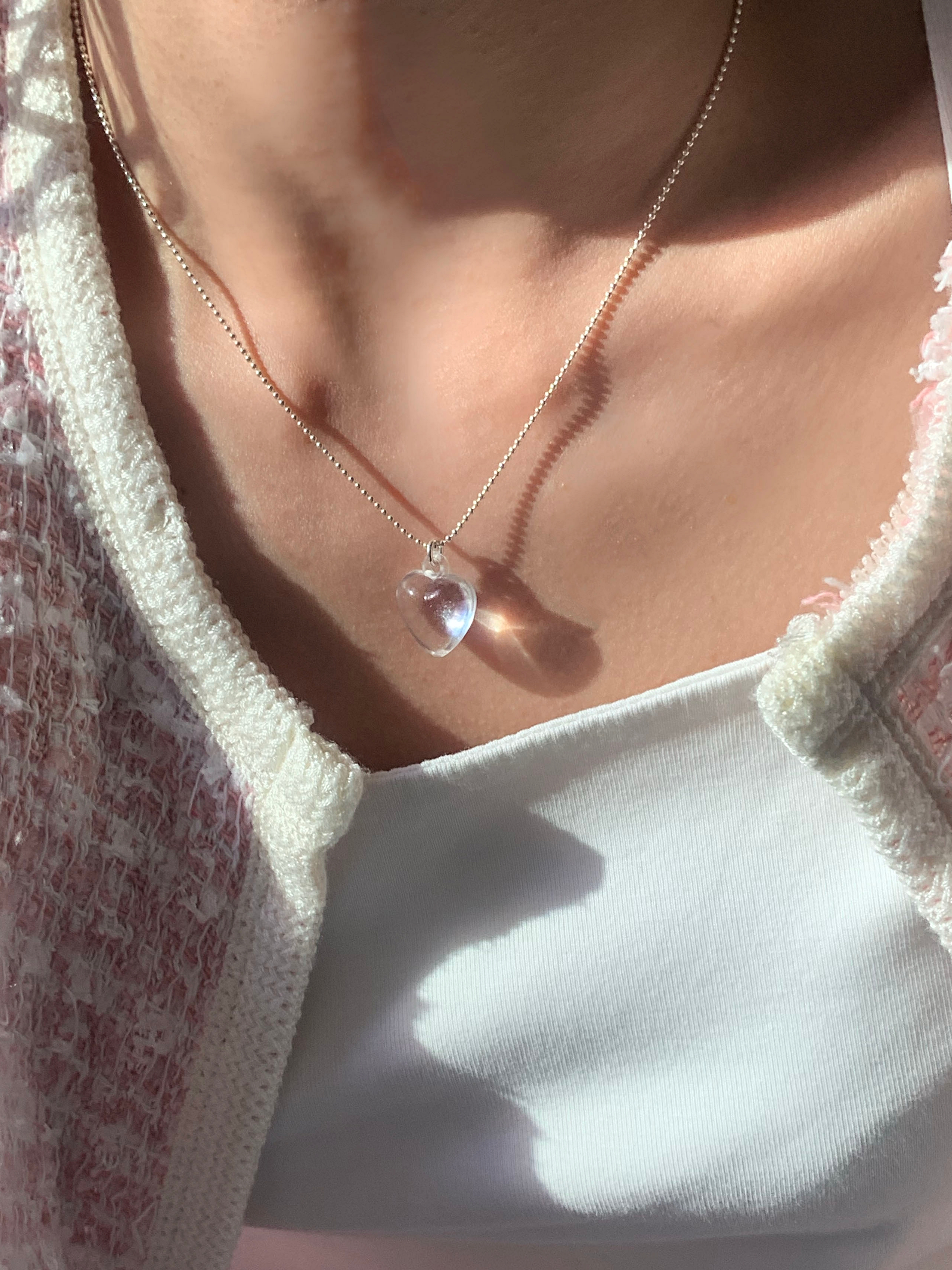 [92.5 Silver] Transparent heart necklace