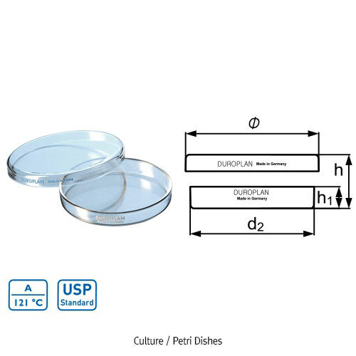 DURAN® DUROPLAN® Culture / Petri DishesHeavy-duty 고품질 패트리디쉬 - 샬레, Borosilicate Glass, DIN