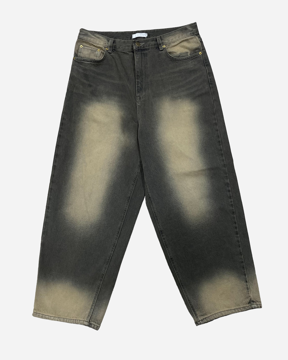 Sand washed wide denim pants (1C)