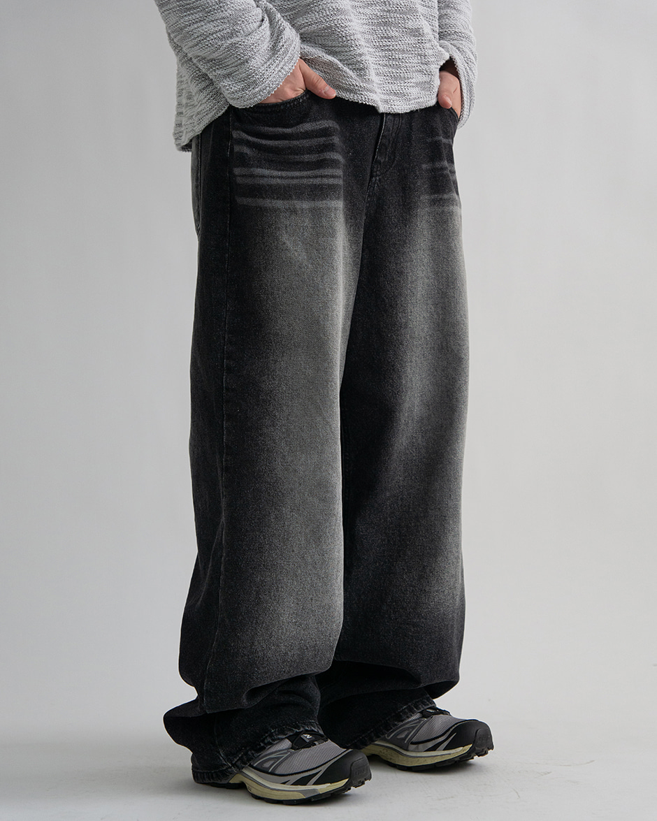 Line point washed denim pants (1C)