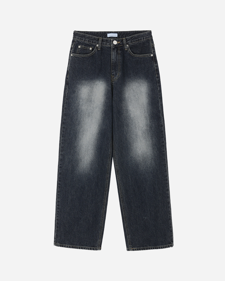 Blue brushed wide denim pants (1C)