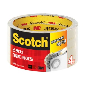 3M 스카치 다용도 투명테이프 508 3인치 4입 12mm X 20M 4롤 디스펜서 리필 테잎 묶음