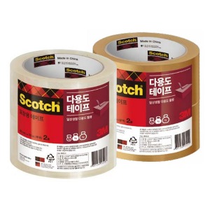 3M 스카치 포장용 테이프 3615 3인치 2입 48mm X 50M 2롤 박스 포장 테잎 번들팩 (투명/갈색)