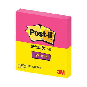 3M 포스트잇 650형광 (핫핑크+레몬 2색) 180매