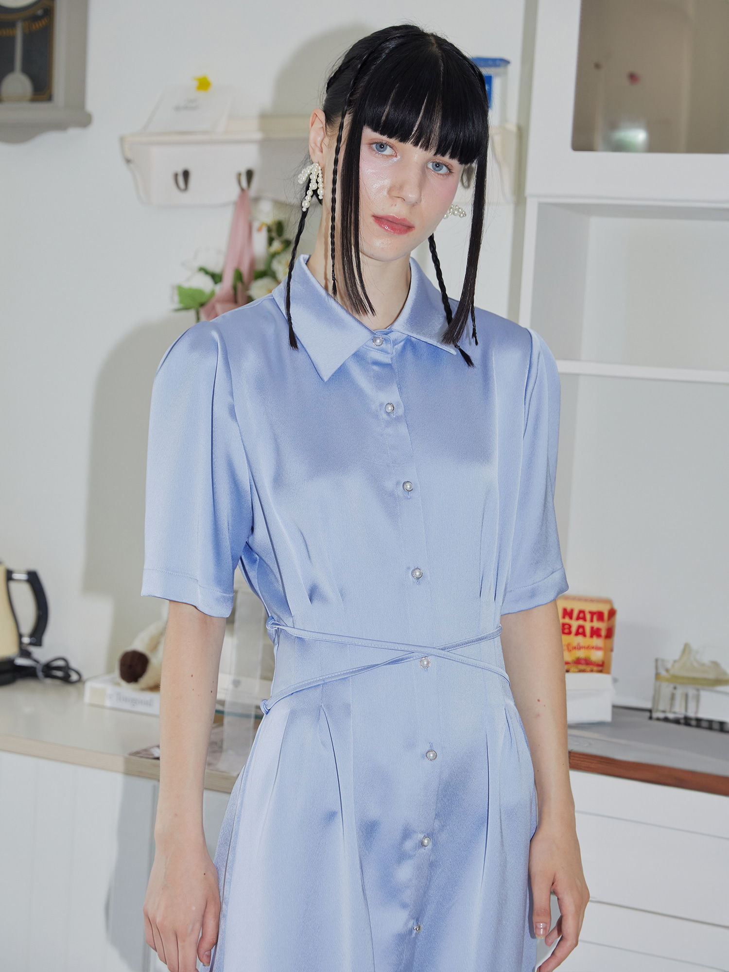 SK SILKY CROSS SHIRT DRESS