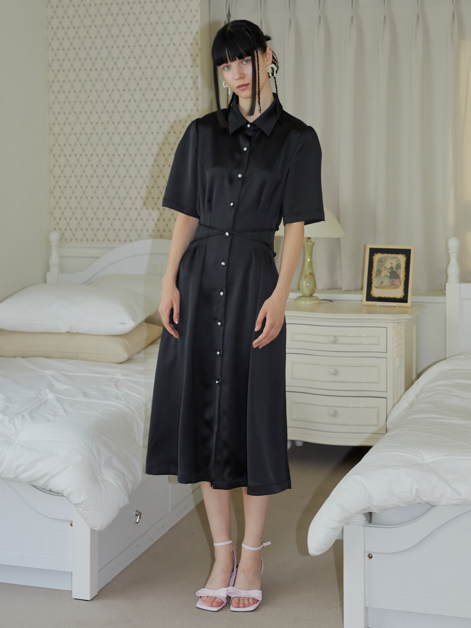 BK SILKY CROSS SHIRT DRESS