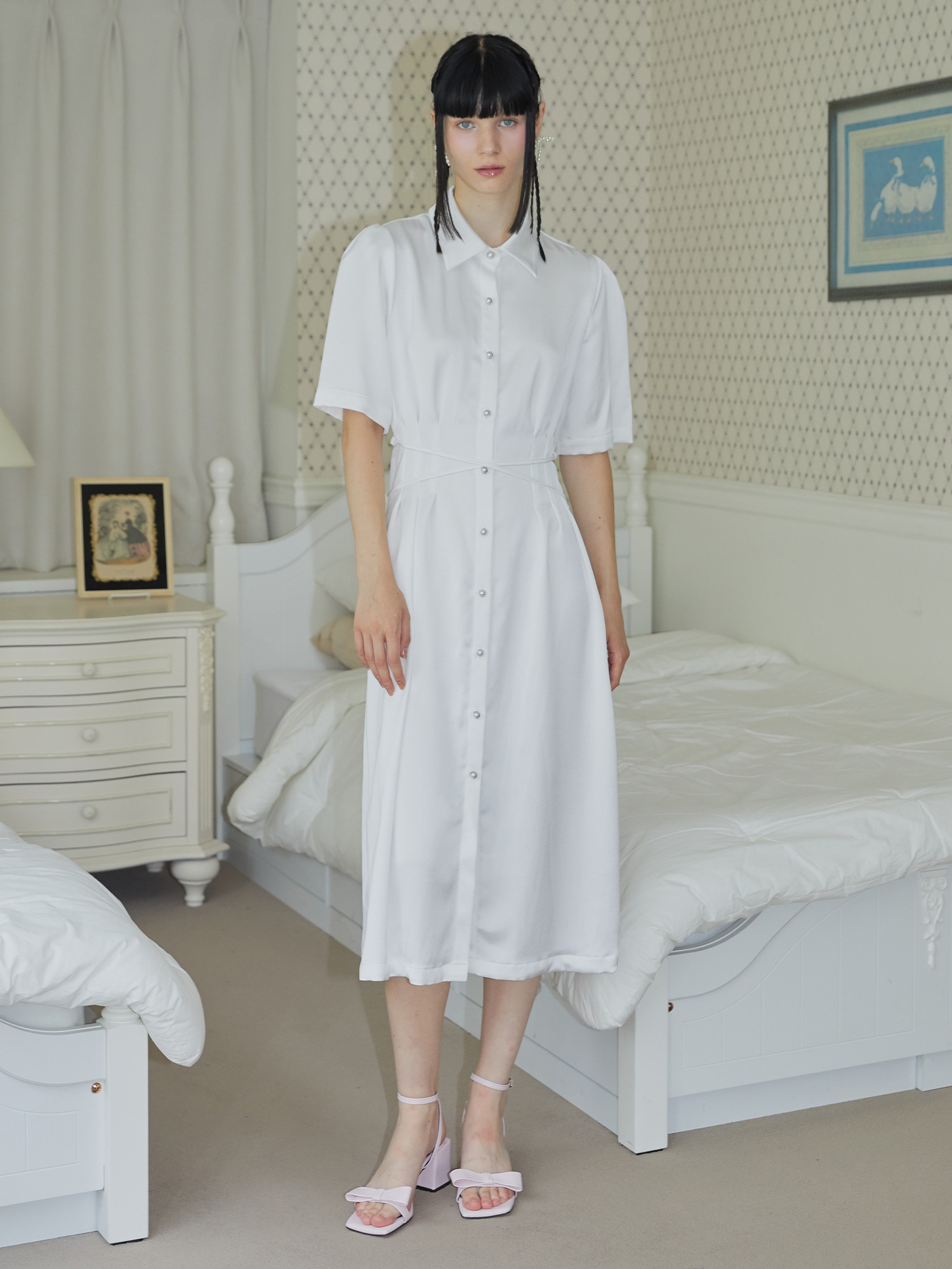 WH SILKY CROSS SHIRT DRESS