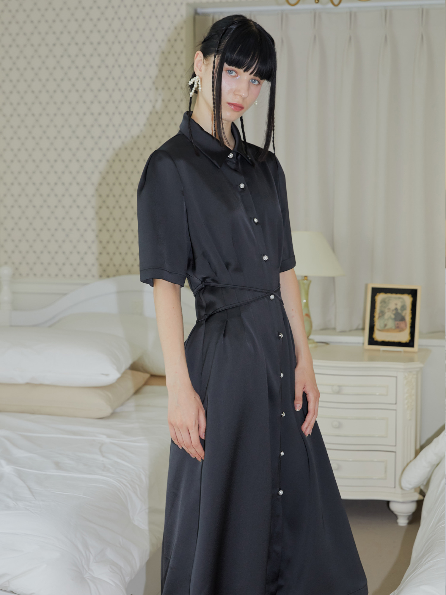 BK SILKY CROSS SHIRT DRESS