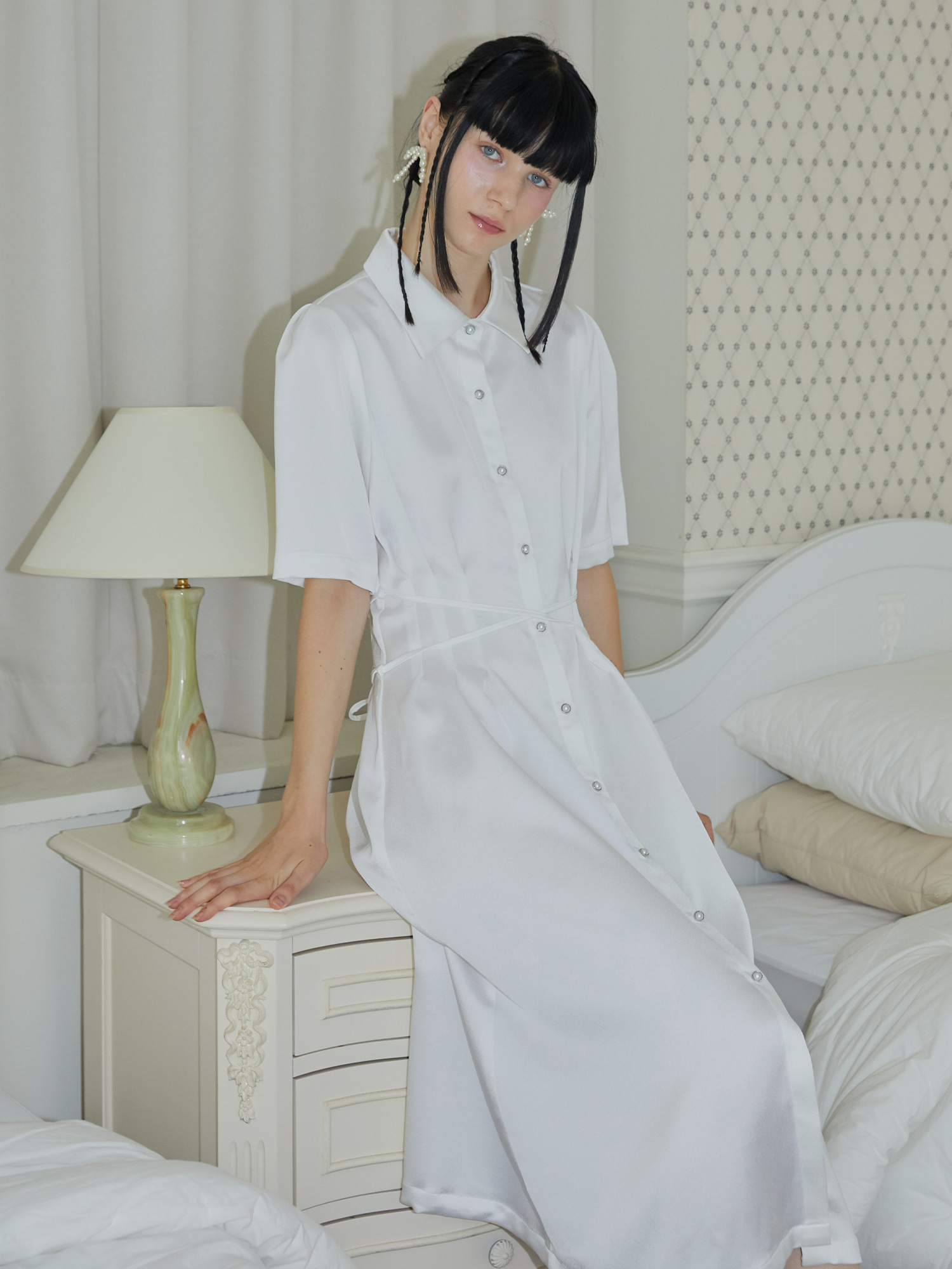 WH SILKY CROSS SHIRT DRESS