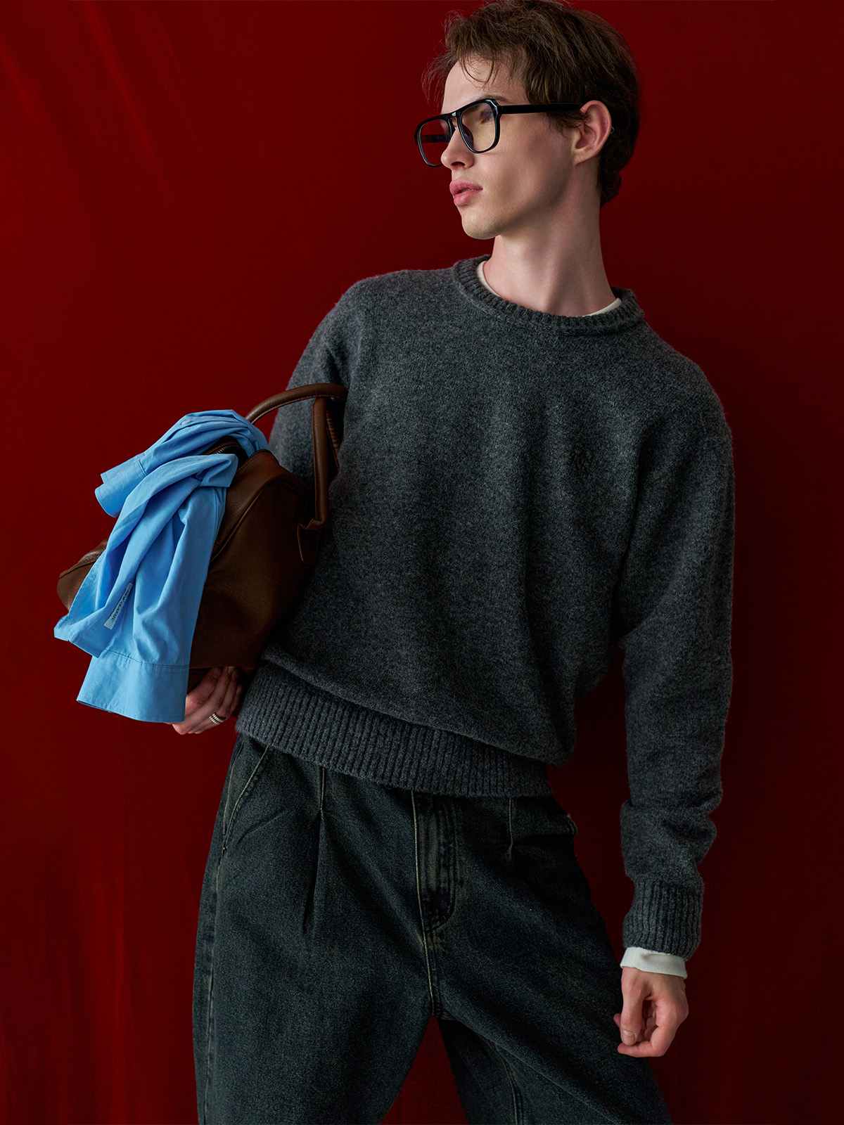 GENERAL IDEA] UNISEX フェイクレザー ボストンバッグ [BROWN] (韓国