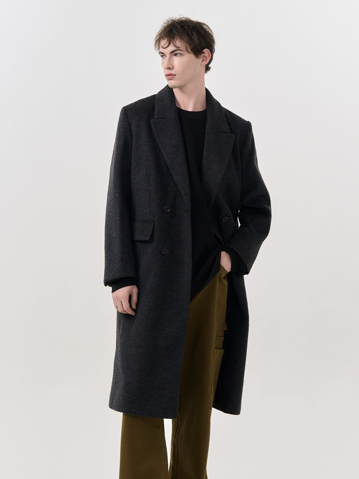 GENERAL IDEA ジェネラルアイディア ウール混ロングコート ブラック GENERAL IDEA] MAN ウール混ロングコート [CHARCOAL] (韓国