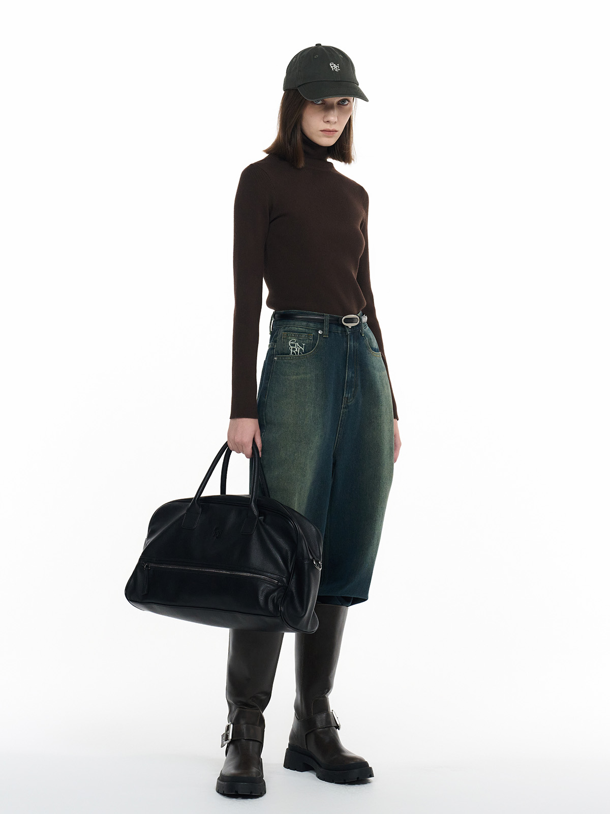 GENERAL IDEA] UNISEX フェイクレザー ボストンバッグ [BLACK