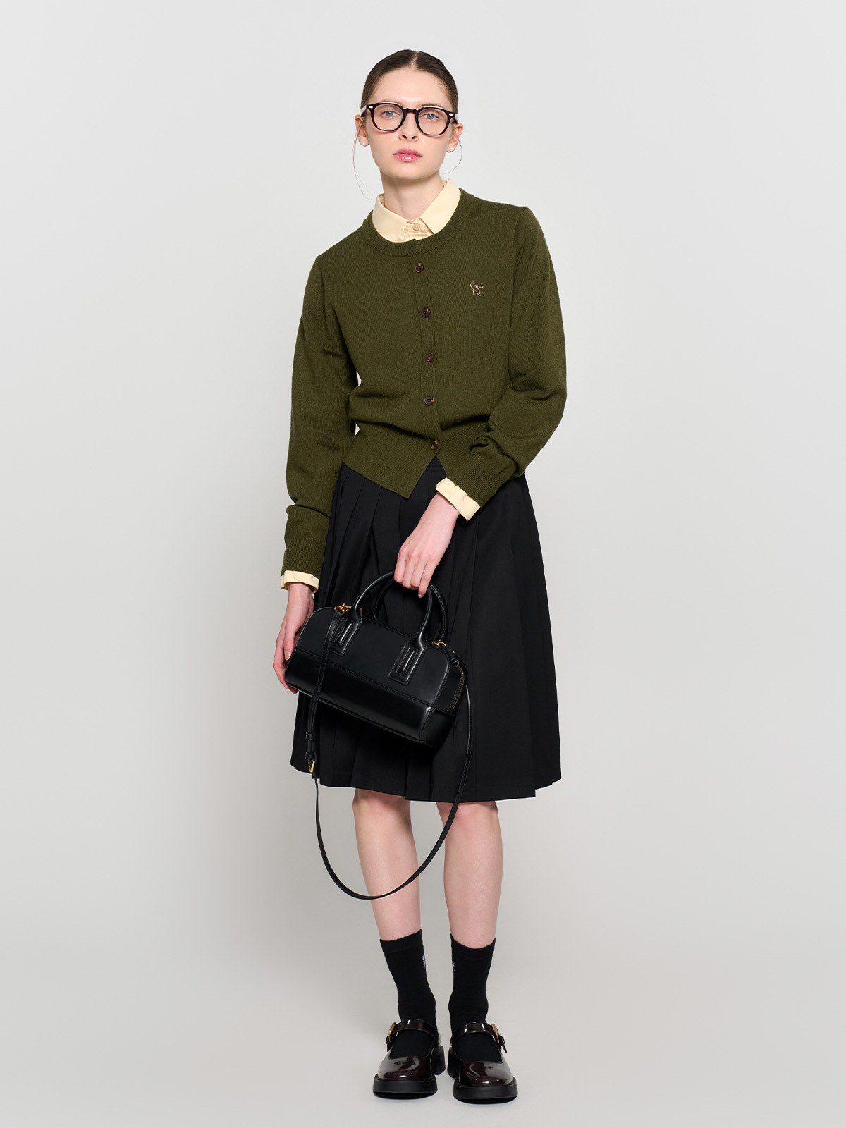 GENERAL IDEA] WOMAN ロゴ入りラウンドネック長袖カーディガン [DARK NAVY]