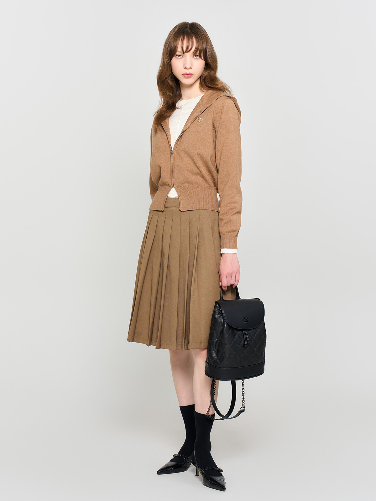 WOMAN GNRL ロゴ入り長袖フード付きニットパーカー [4COL] GENERAL IDEA] WOMAN GNRL ロゴ入り長袖フード付きニット