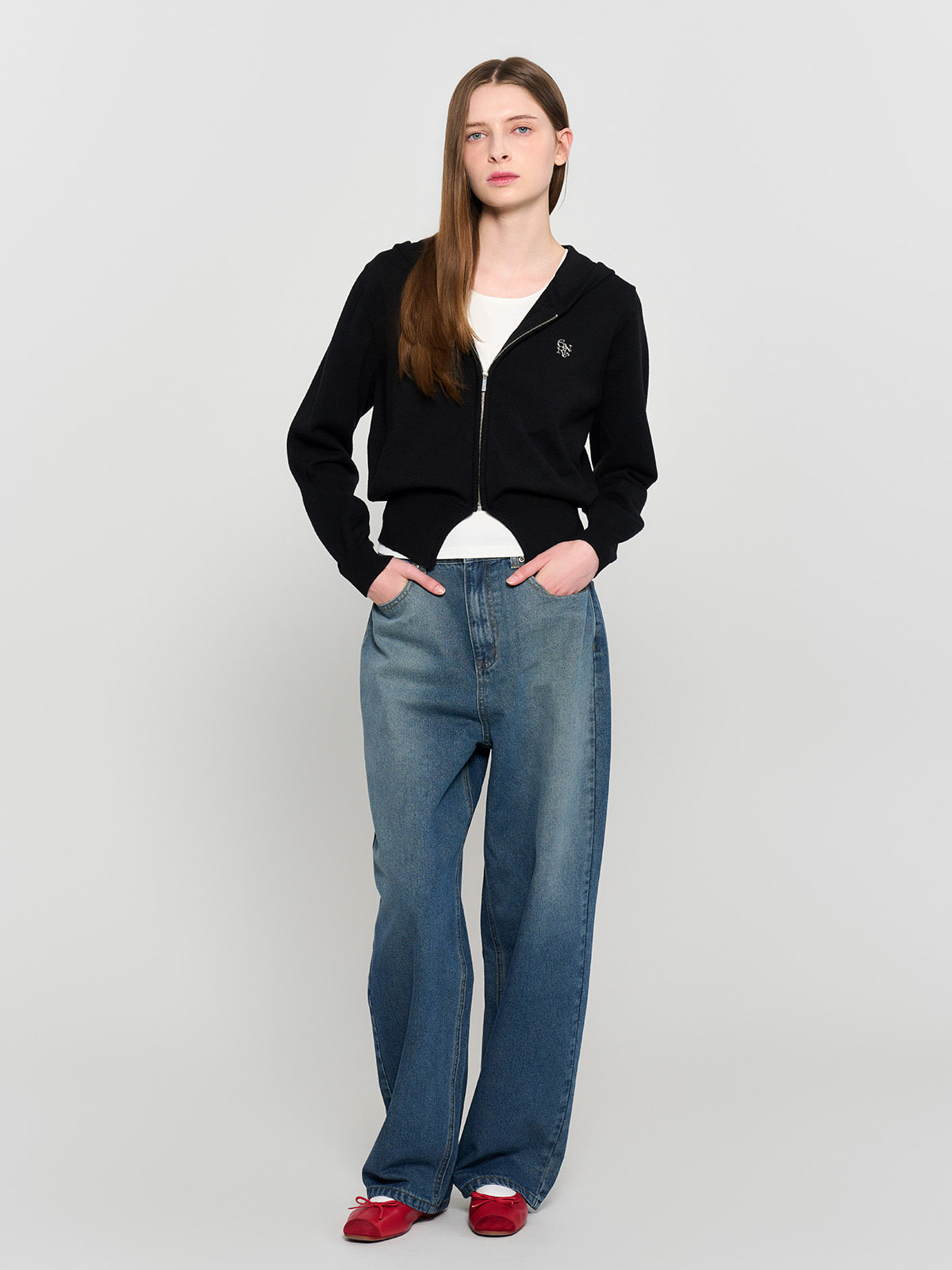 GENERAL IDEA パーカー ロゴ入り長袖フード付きニットパーカー GENERAL IDEA] WOMAN GNRL ロゴ入り長袖フード付きニット