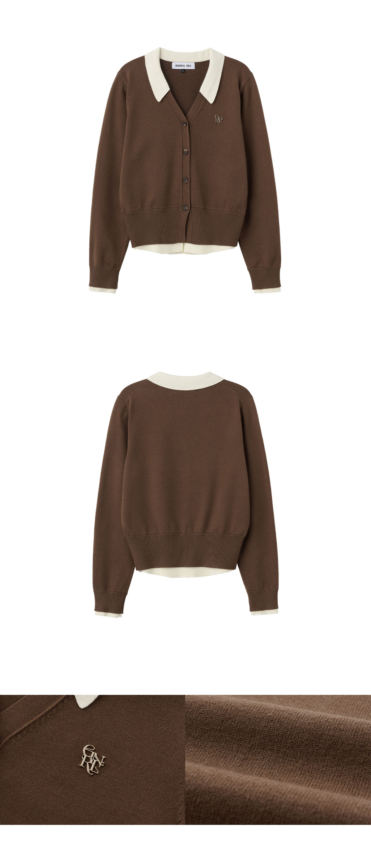 GENERAL IDEA] WOMAN シャツレイヤード風ニットカーディガン [BROWN]