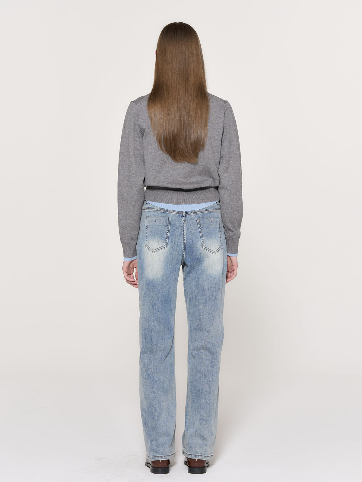 GENERAL IDEA WOMAN シャツレイヤード風ニットカーディガン M GENERAL IDEA] WOMAN シャツレイヤード風ニットカーディガン