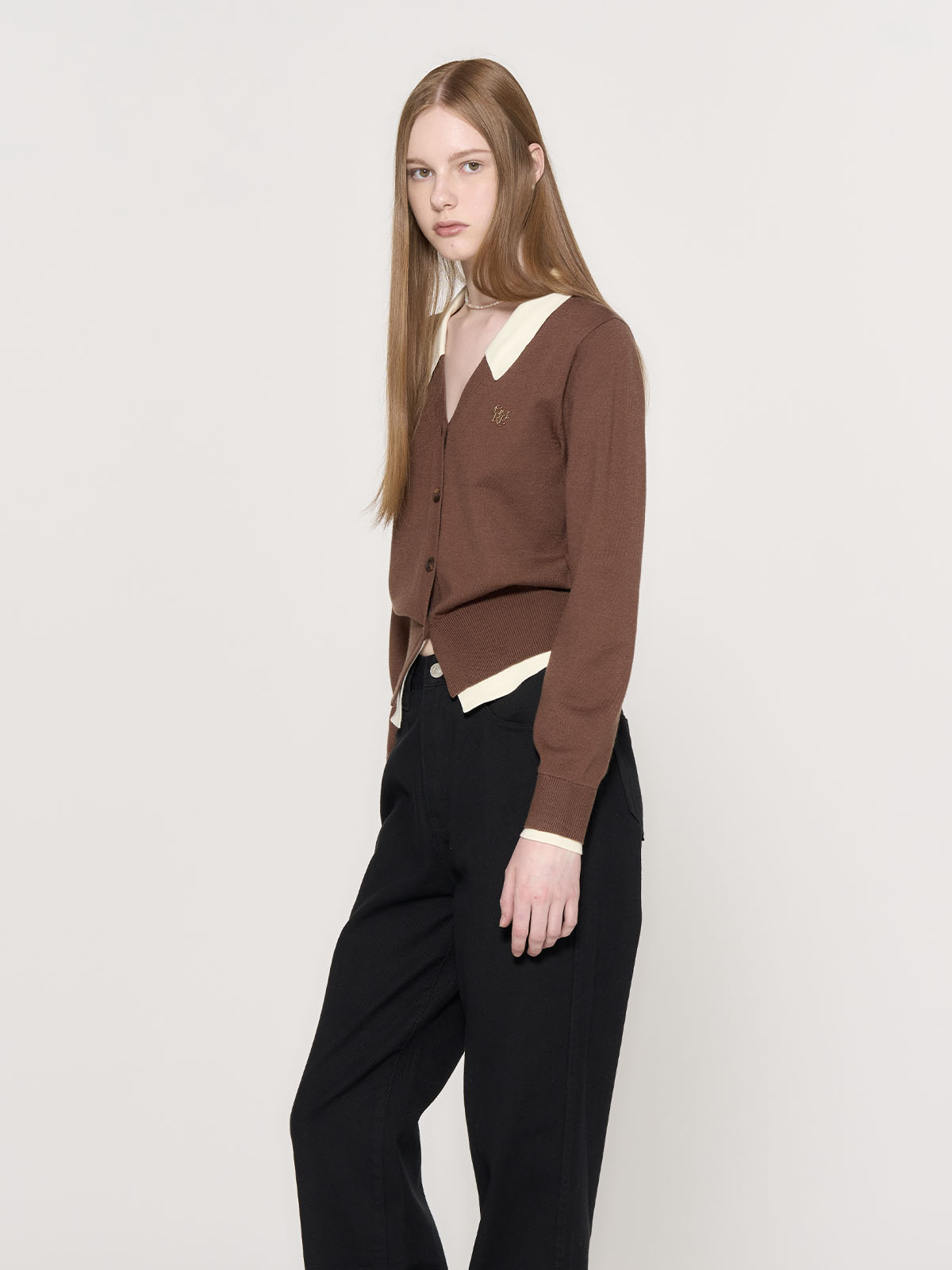 GENERAL IDEA] WOMAN シャツレイヤード風ニットカーディガン