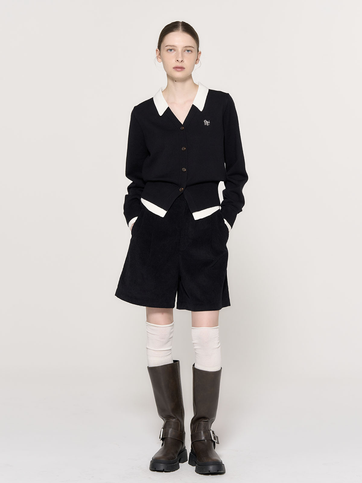 GENERAL IDEA] WOMAN シャツレイヤード風ニットカーディガン