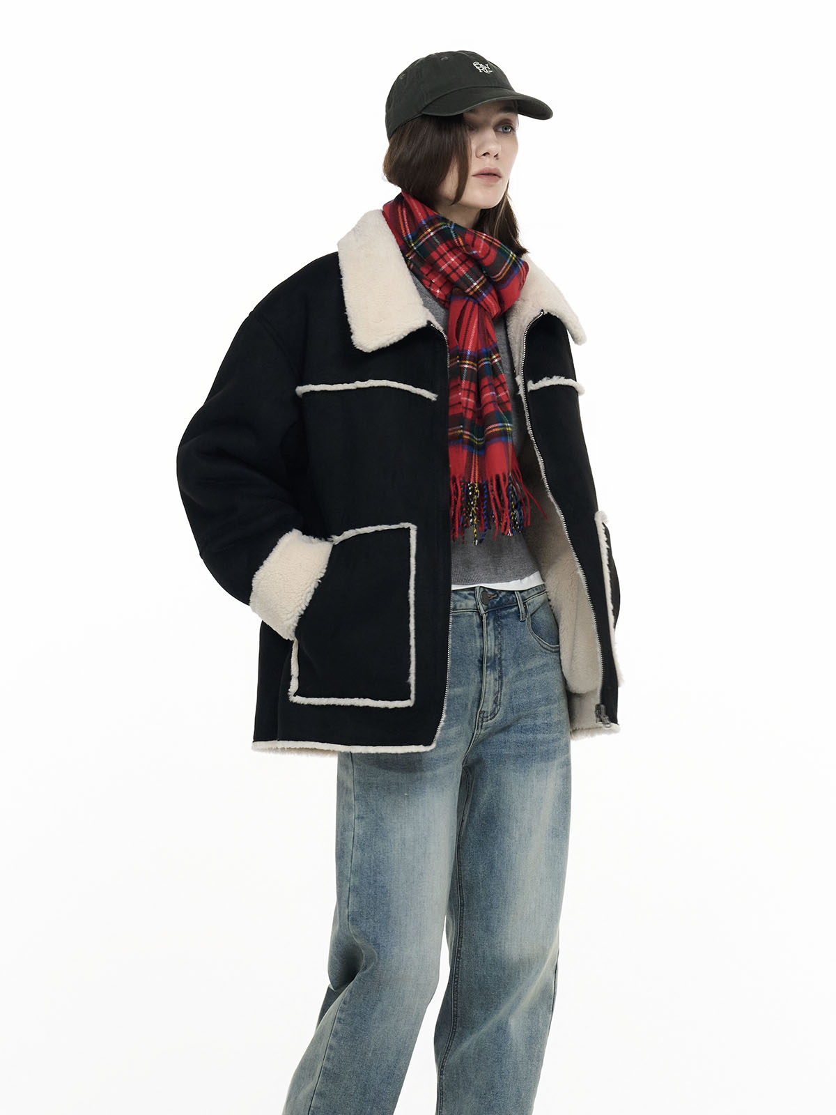 GENERAL IDEA] WOMAN リバーシブルスウェードムートンコート [BROWN