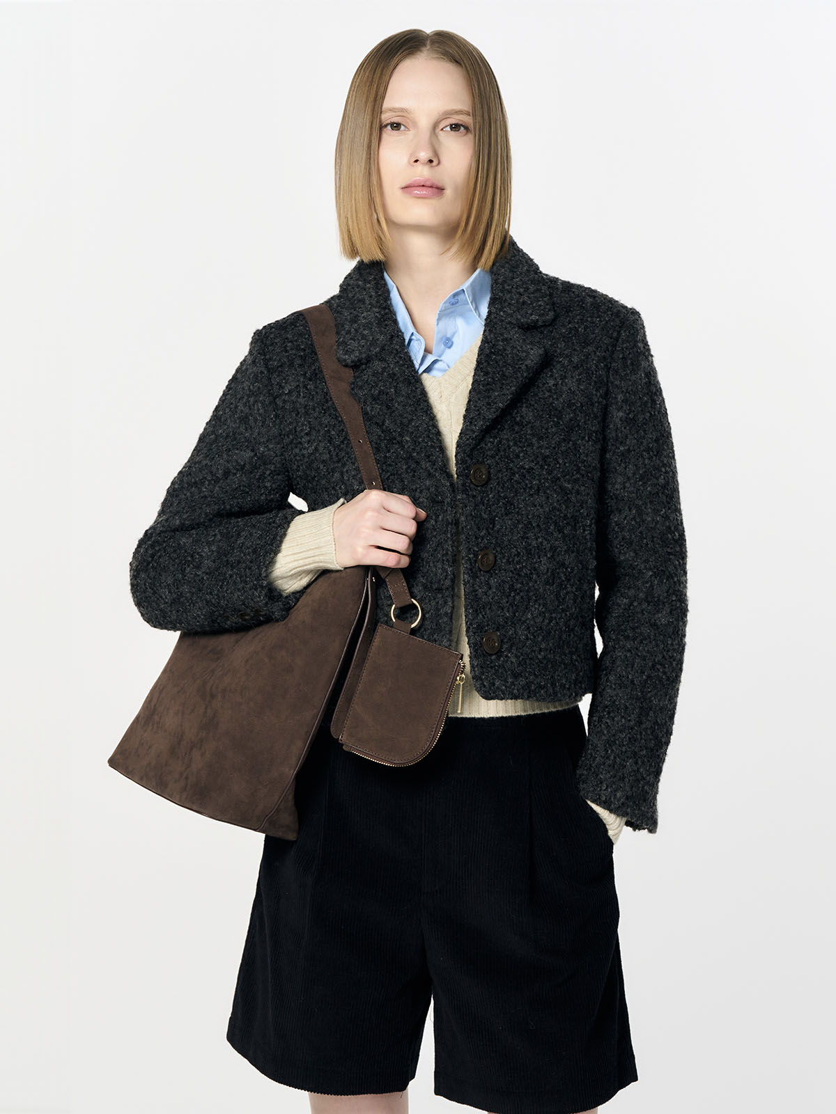 GENERAL IDEA] WOMAN ウールブークレショートジャケット [CHARCOAL