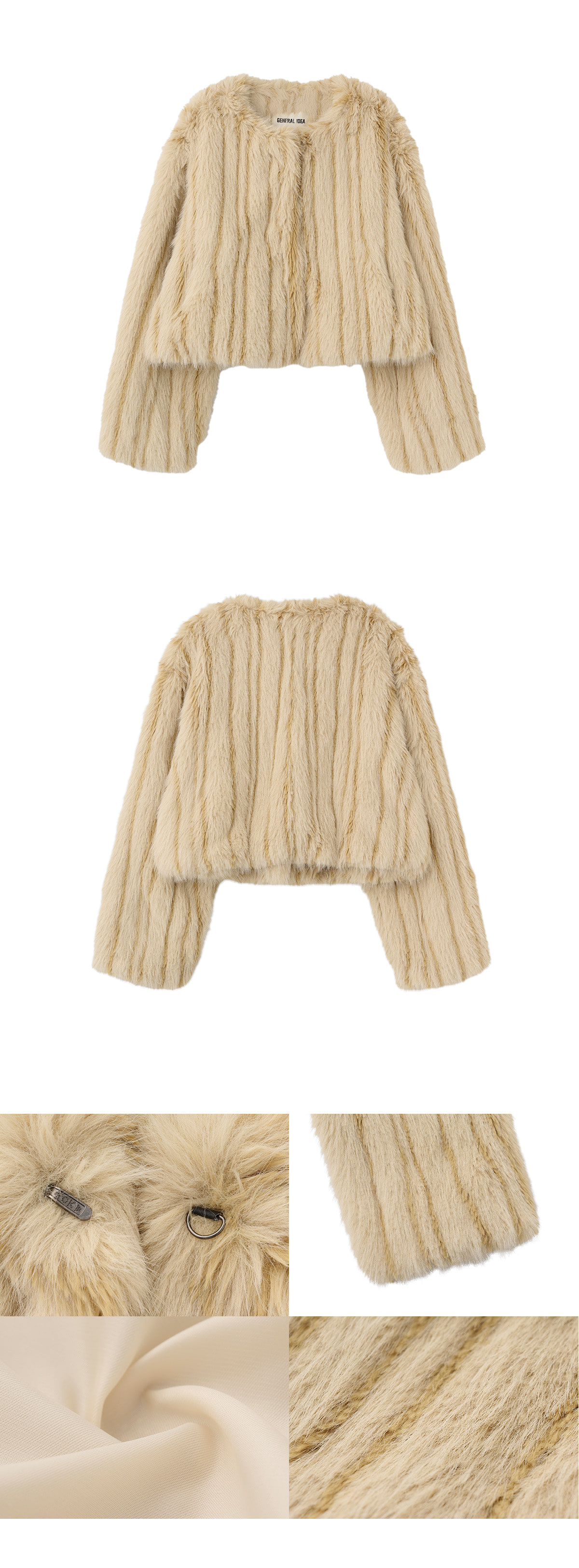 GENERAL IDEA] WOMAN ノーカラーファージャケット [BEIGE] (韓国