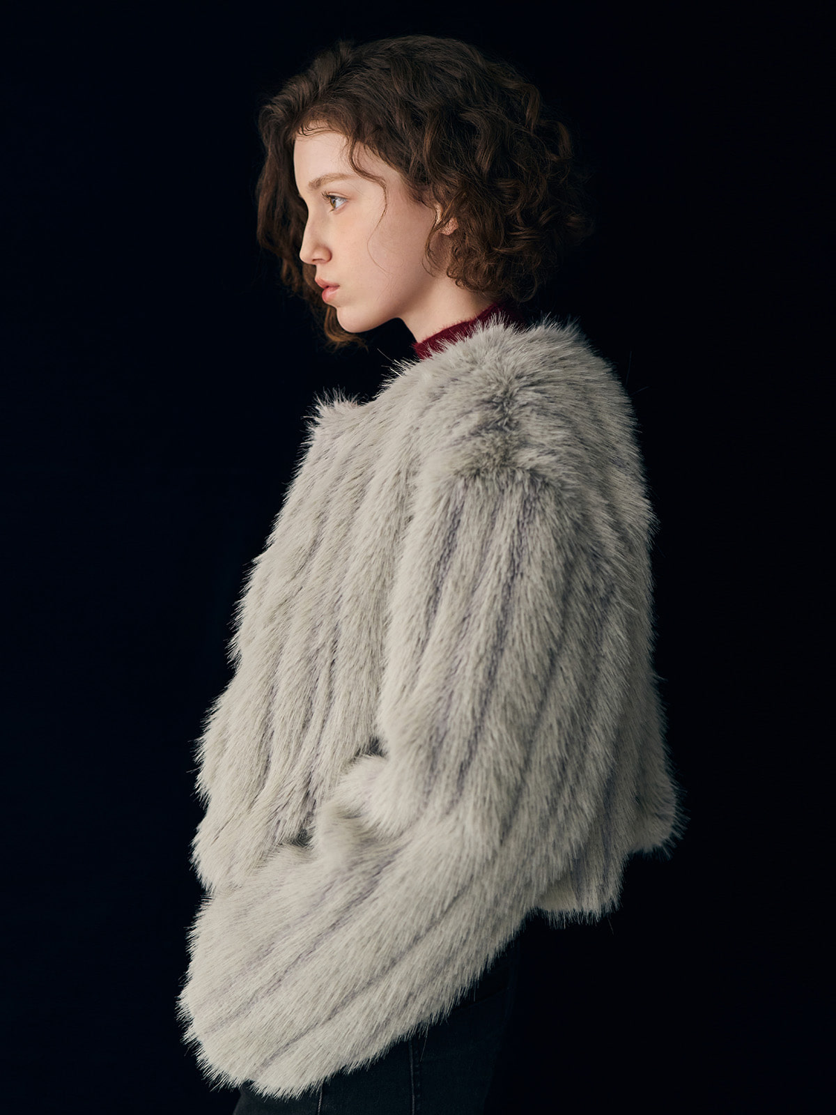 GENERAL IDEA] WOMAN ノーカラーファージャケット [GREY] (韓国