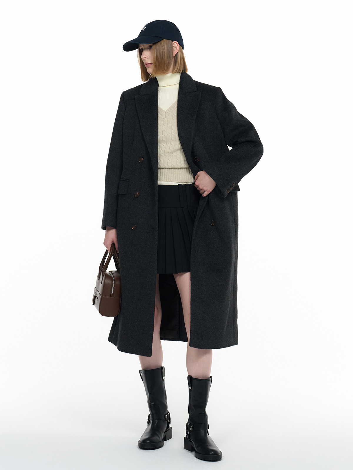 GENERAL IDEA] WOMAN ウール混ロングコート [BLACK] (韓国ファッション