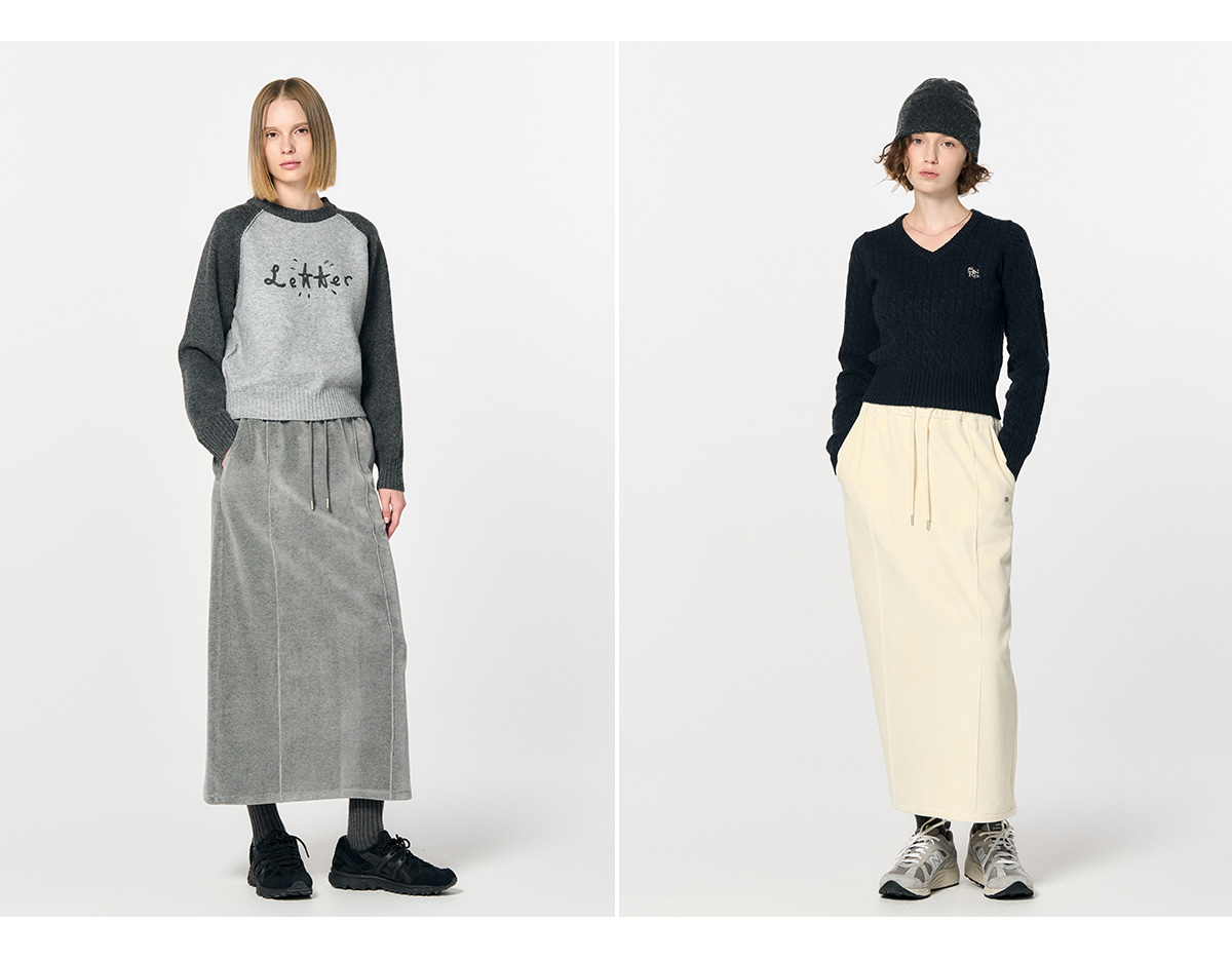 悠 ページ GENERAL IDEA] WOMAN ピッタック入りIラインロングベロアスカート