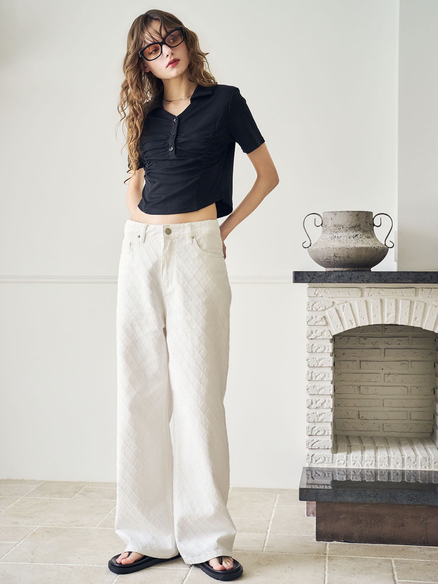 GENERAL IDEA] WOMAN ダイヤ スクラッチ デニム パンツ [WHITE]